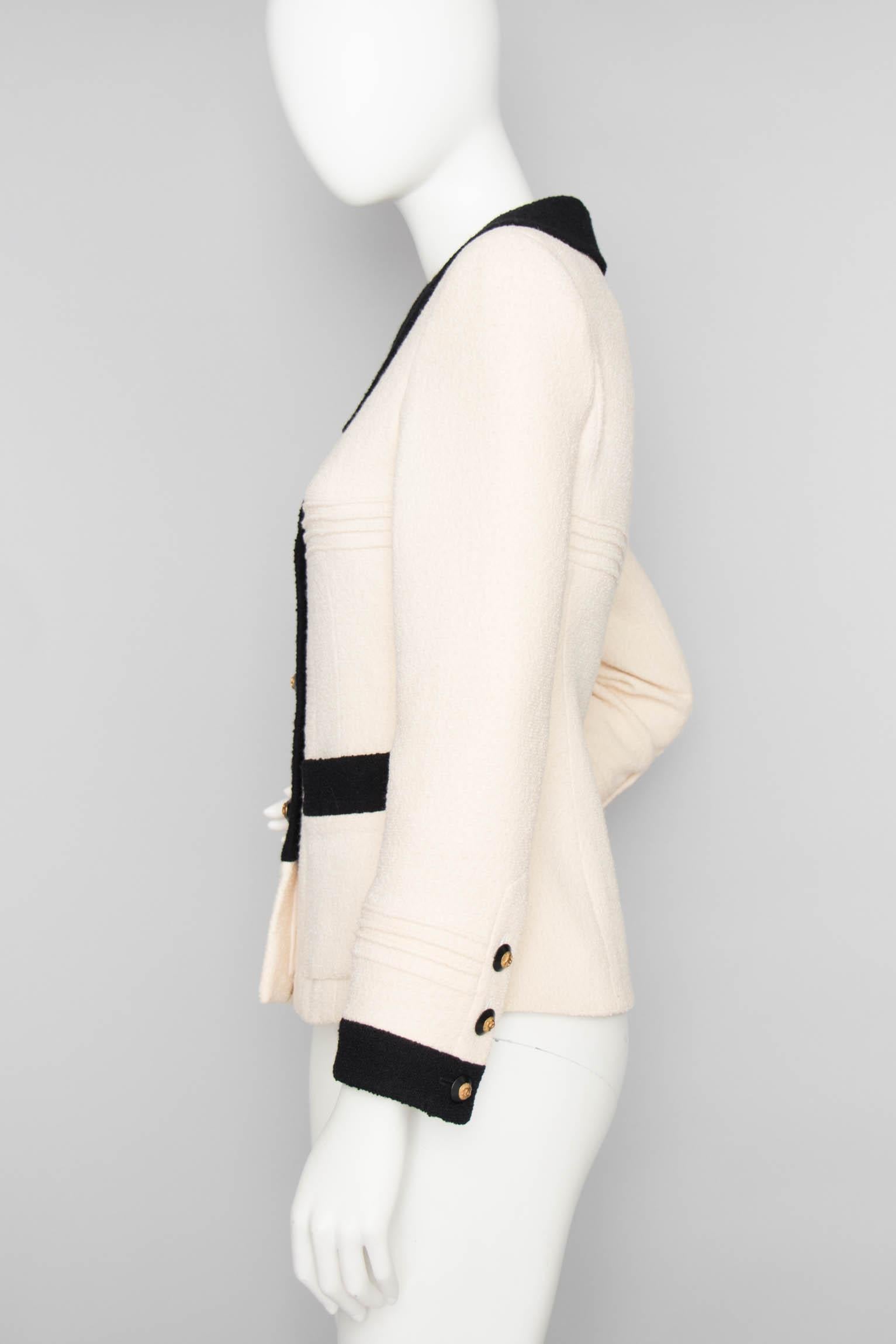 Beige A 1990s Vintage Black And White Chanel Blazer Jacket 