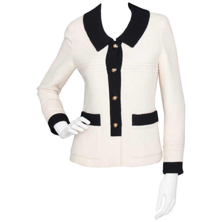 A 1990s Vintage Black And White Chanel Blazer Jacket at  