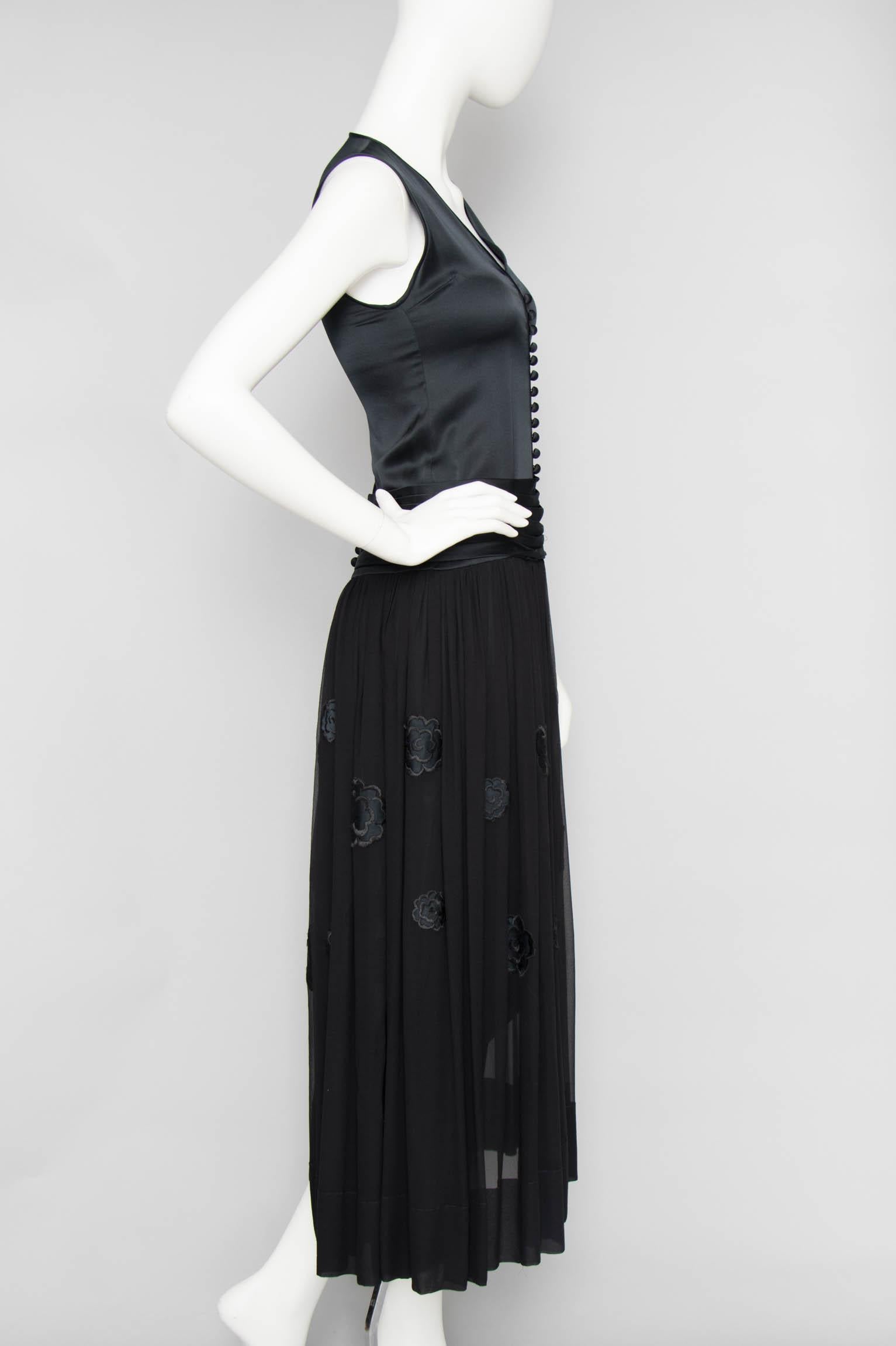 A 1990s Vintage Chanel Black Silk Jumpsuit With Chiffon Skirt  In Good Condition For Sale In Copenhagen, DK