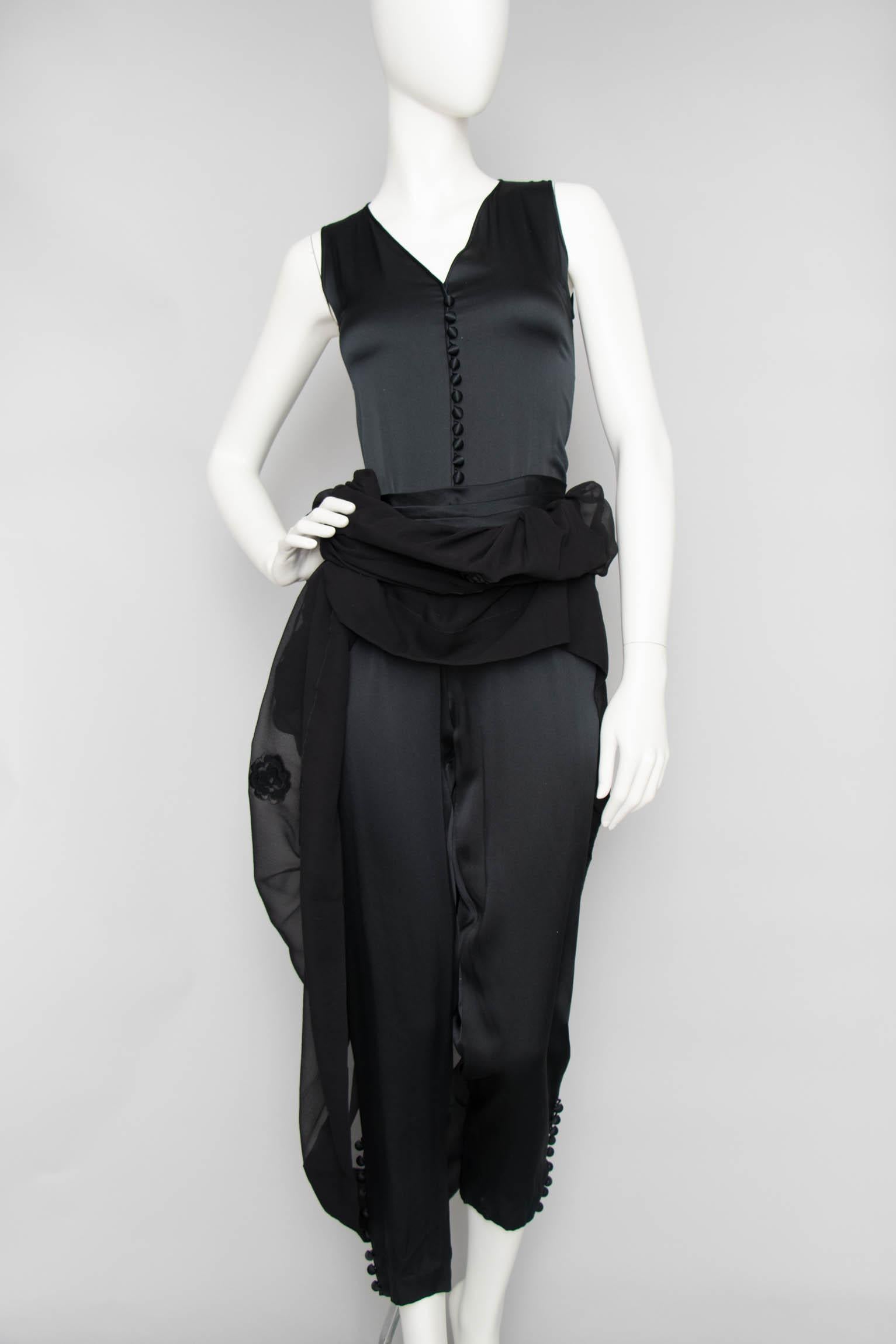A 1990s Vintage Chanel Black Silk Jumpsuit With Chiffon Skirt  For Sale 1