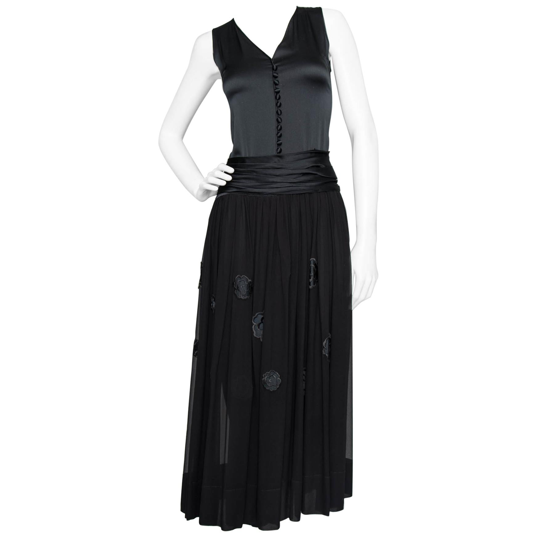 A 1990s Vintage Chanel Black Silk Jumpsuit With Chiffon Skirt  For Sale
