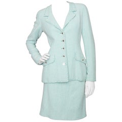 A 1990s Vintage Chanel Green and White Skirt Suit