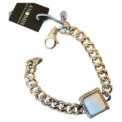 Bracelet italien vintage en argent sterling et agate blanche cabochon des années 1990