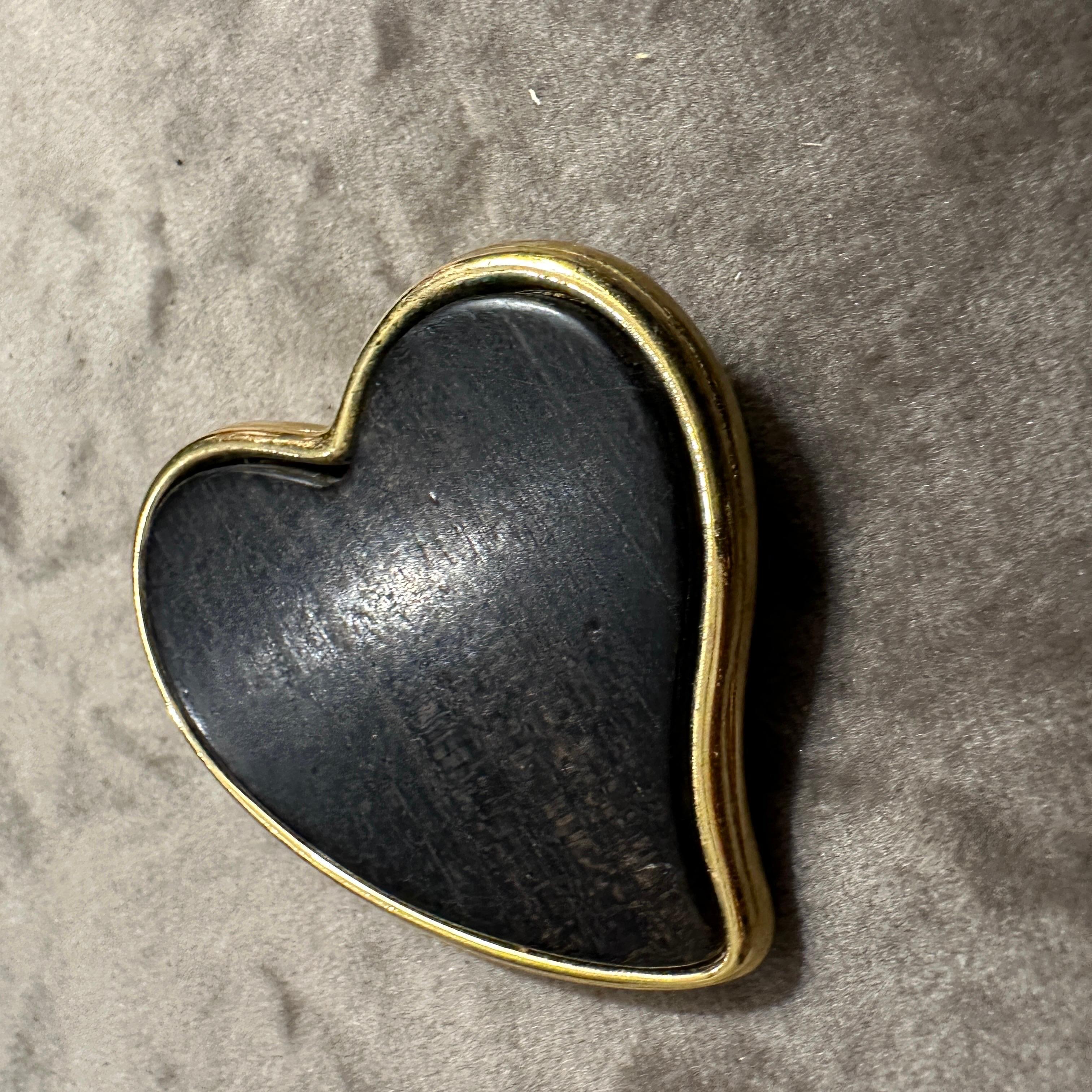 Women's A 1990s Yves Saint Laurent Wood and Brass Heart Brooch