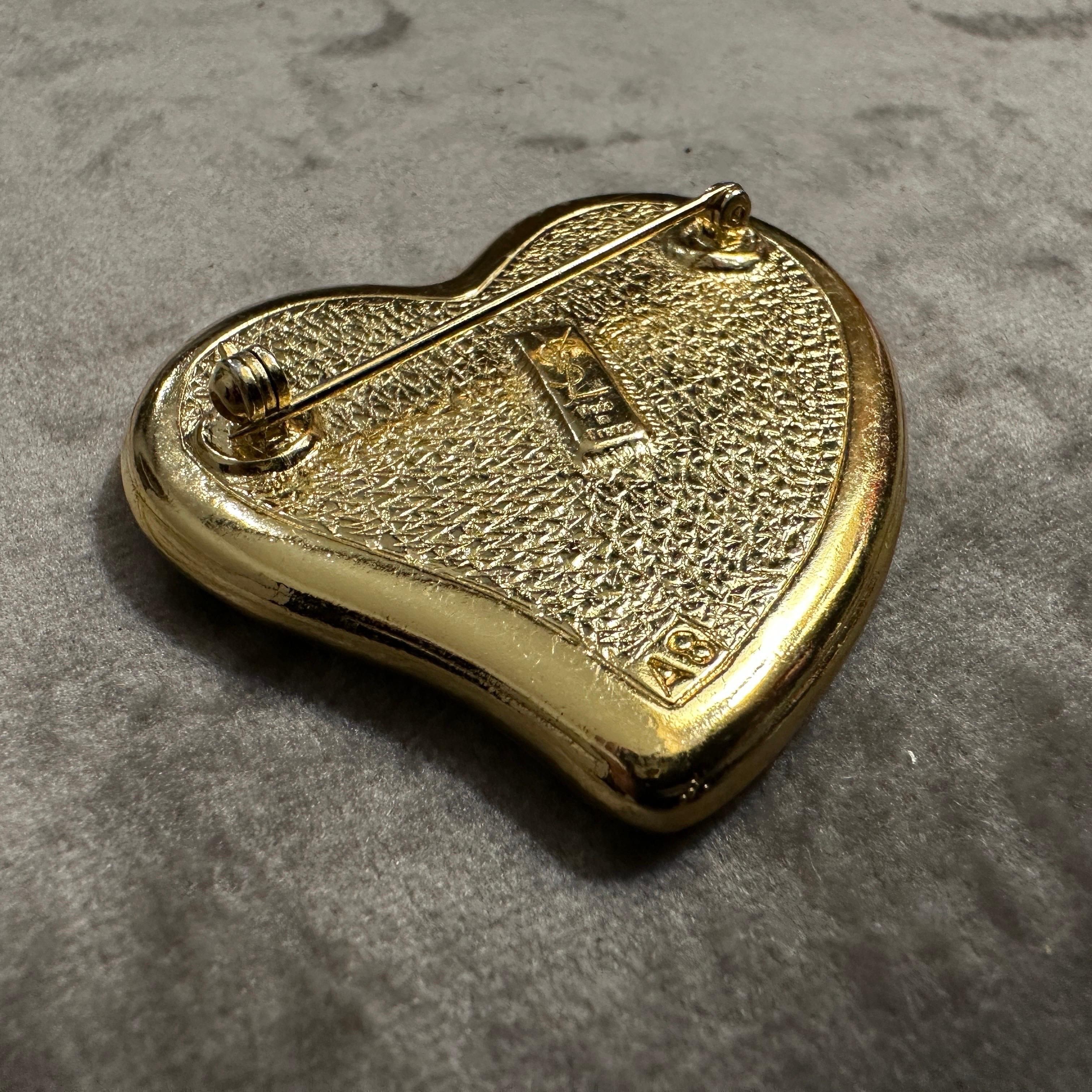 A 1990s Yves Saint Laurent Wood and Brass Heart Brooch 2
