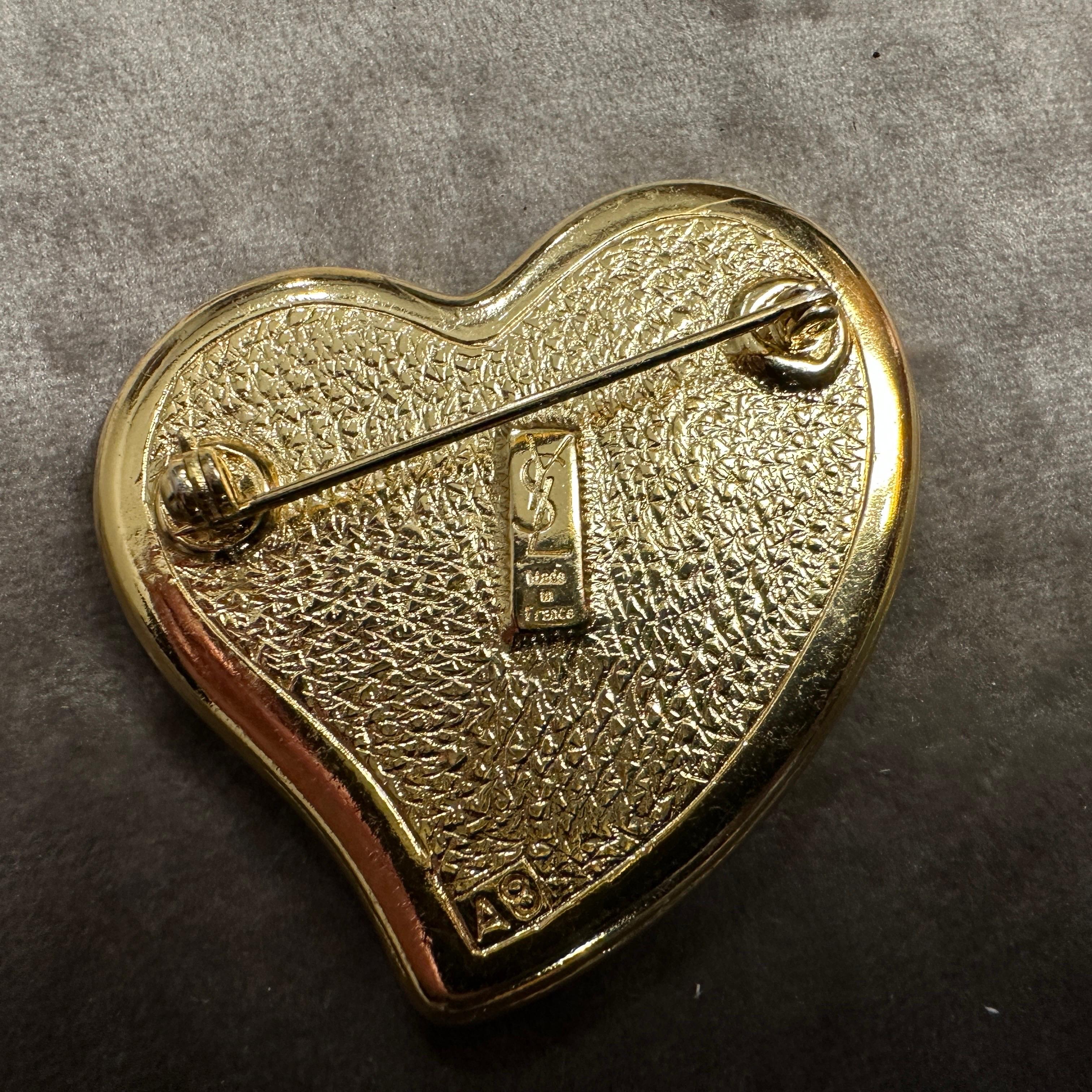A 1990s Yves Saint Laurent Wood and Brass Heart Brooch 3