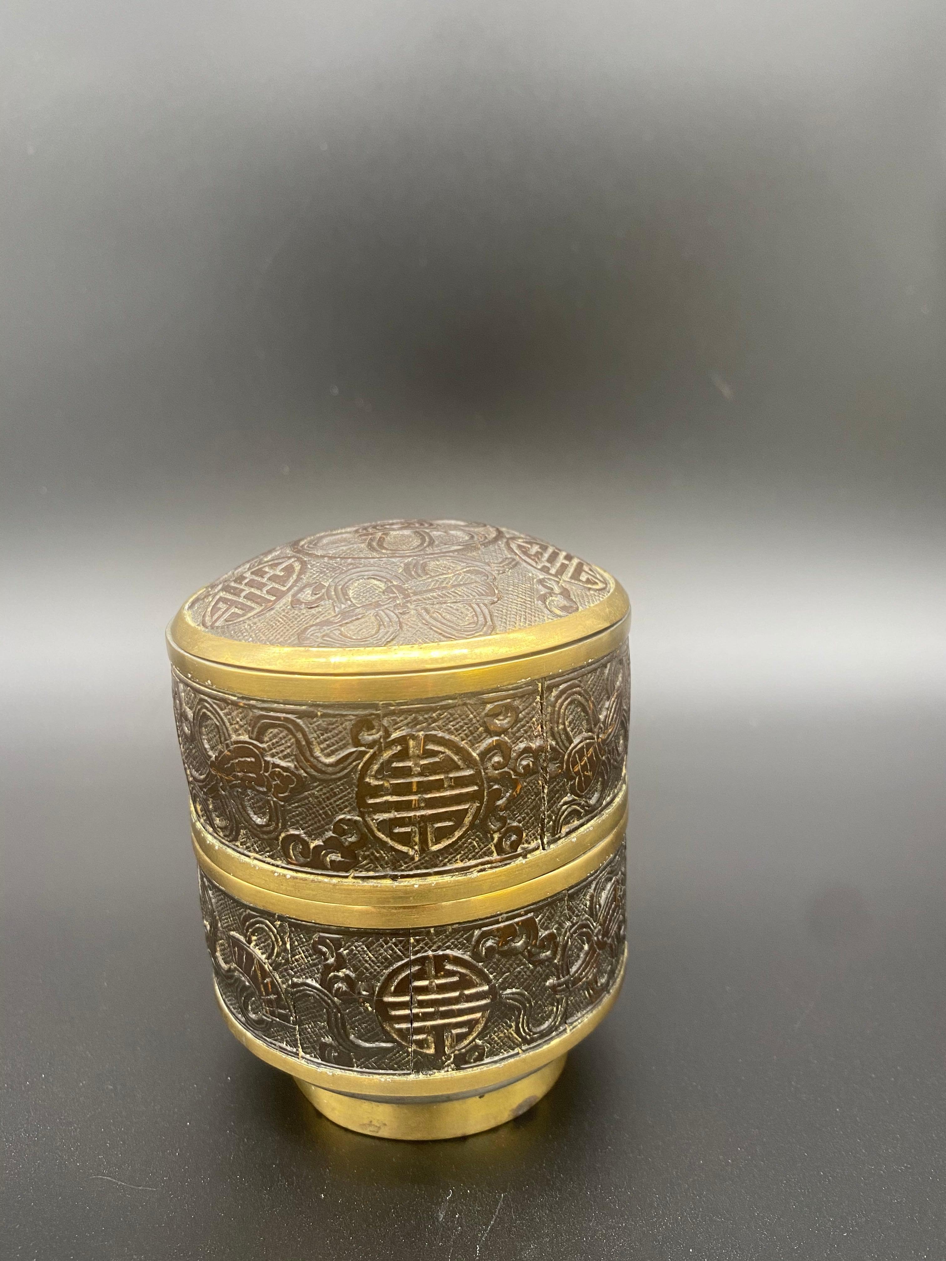 19th Century Antique Chinese Tin Coconut Stacking Box For Sale 4