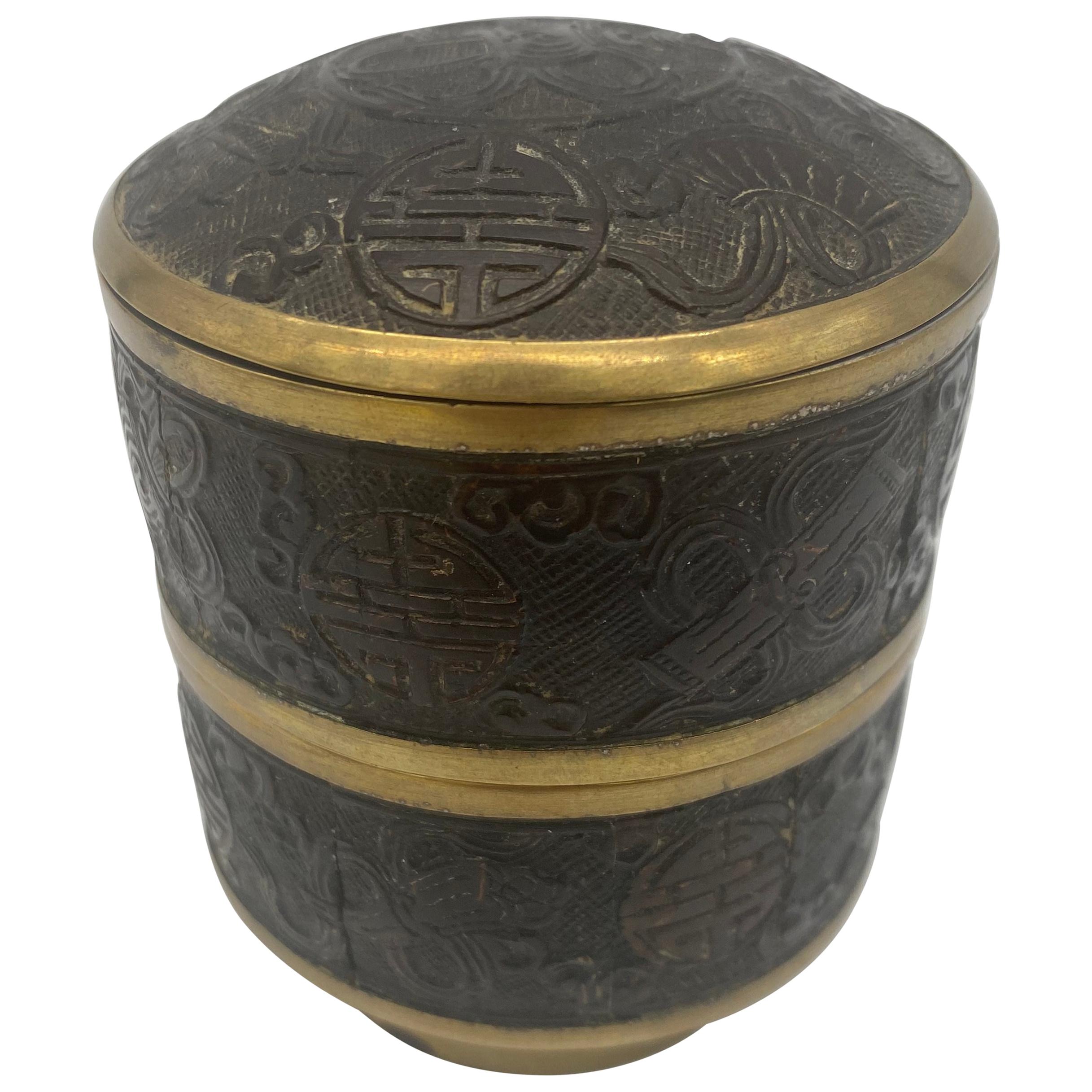 Antike chinesische Zinn-Kokonut-Stapelbox aus dem 19. Jahrhundert
