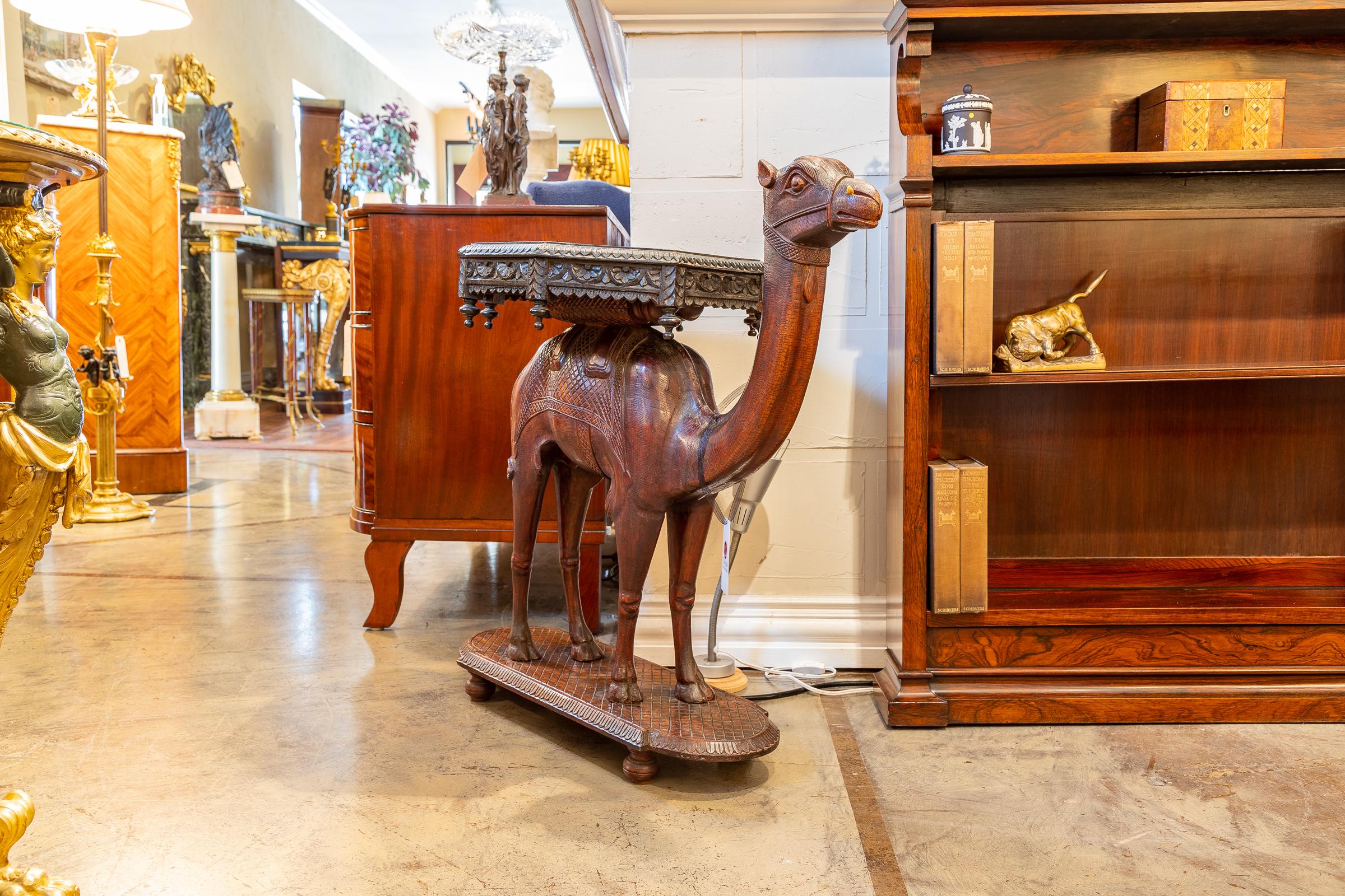 19th C Anglo Indian Carved Camel Table In Good Condition For Sale In Dallas, TX