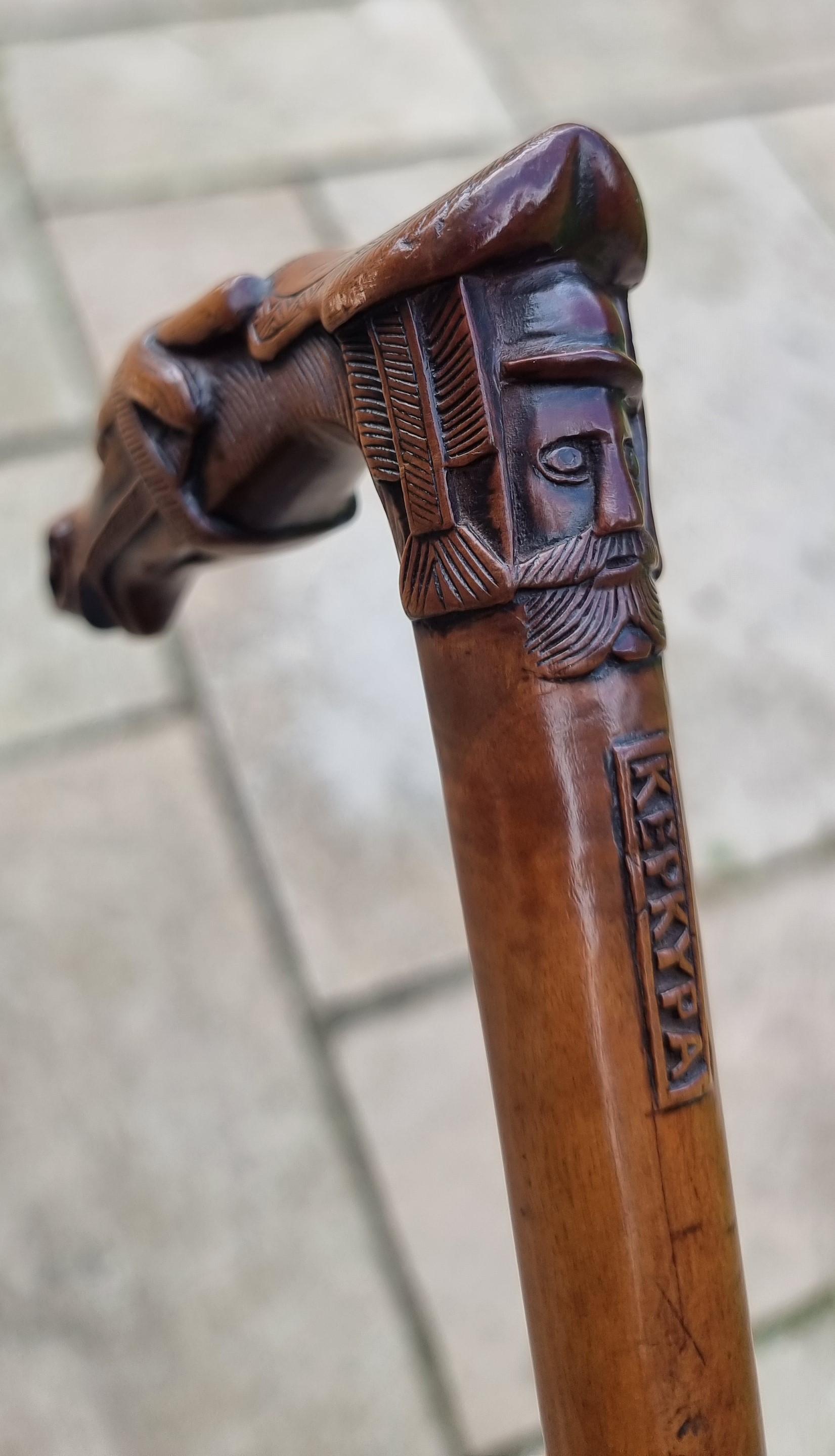 Carved A 19th C antique walking stick with an equestrian racehorse carved handle C 1870