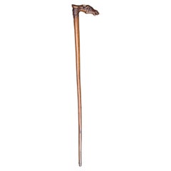 A 19th C antique walking stick with an equestrian racehorse carved handle C 1870