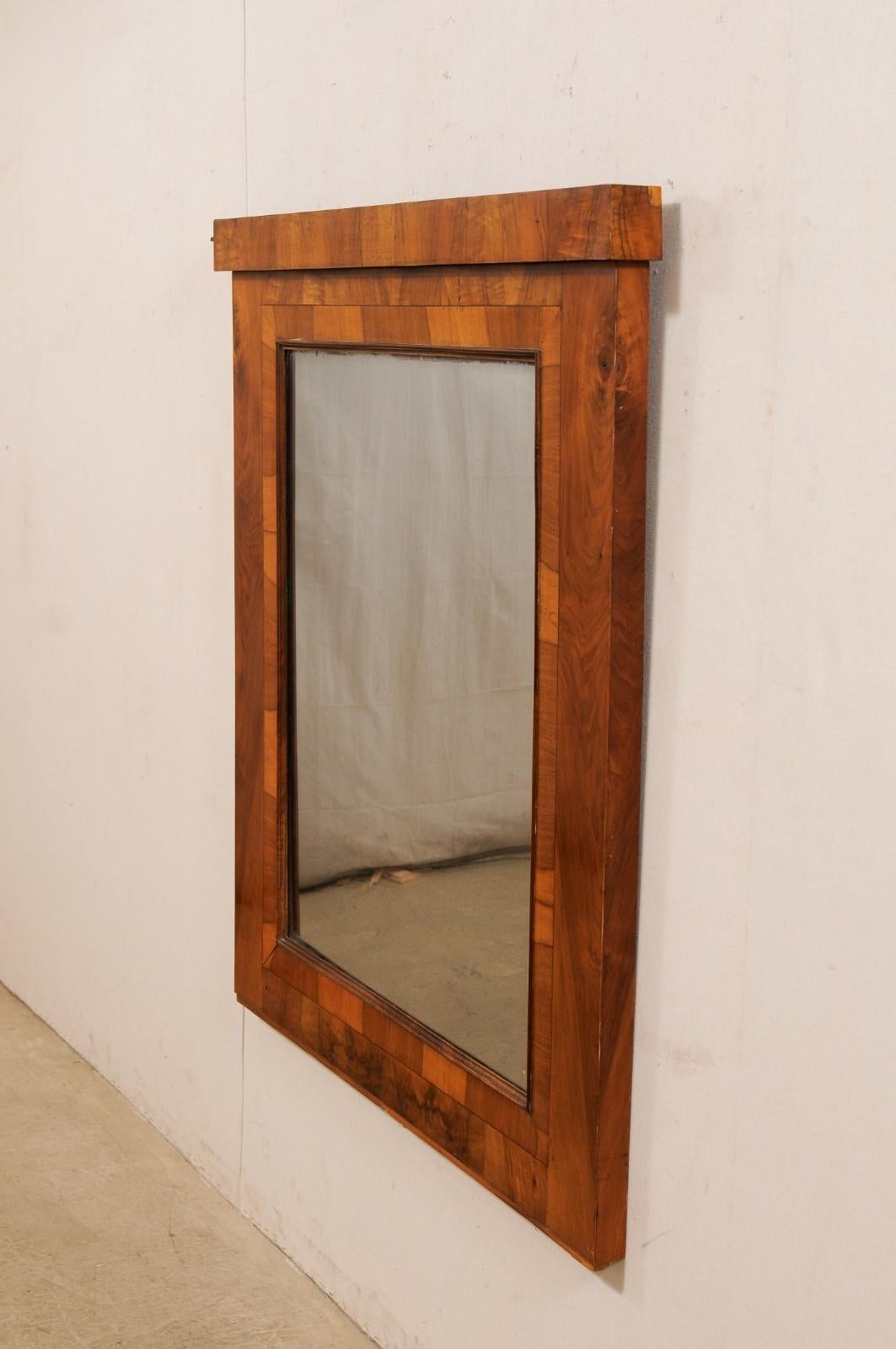 19th Century 19th C Austrian Biedermeier Mirror w/Original Glass & Walnut Veneer, 4 Ft Tall For Sale