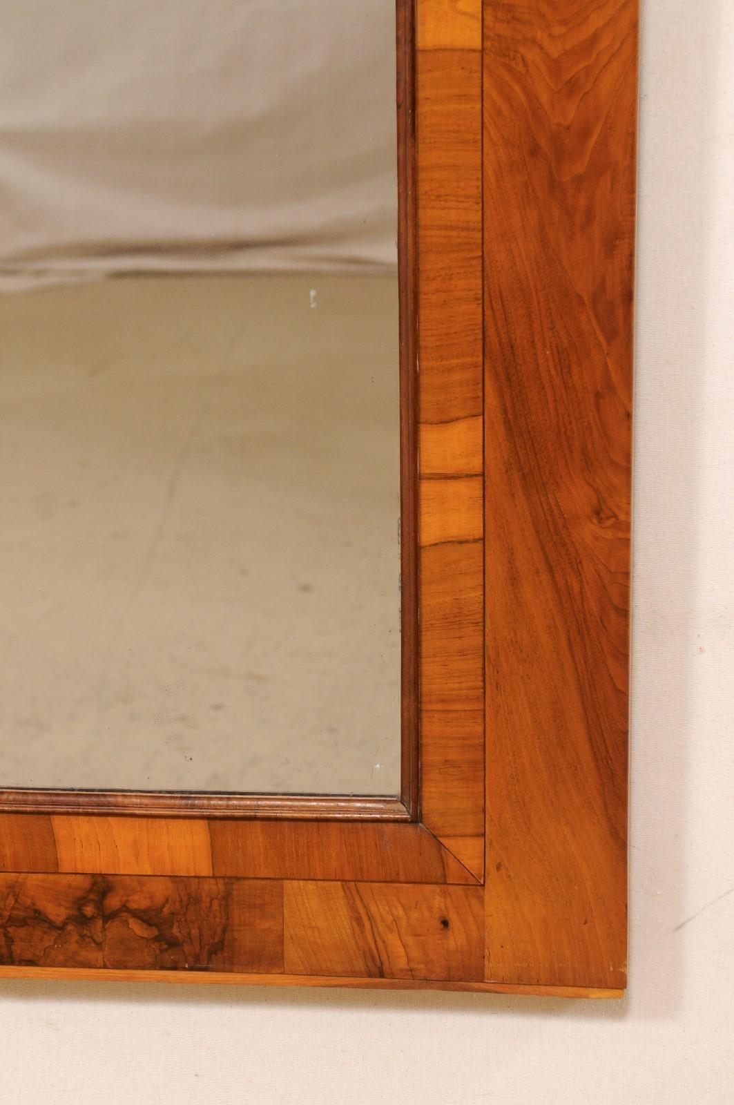 19th C Austrian Biedermeier Mirror w/Original Glass & Walnut Veneer, 4 Ft Tall For Sale 2