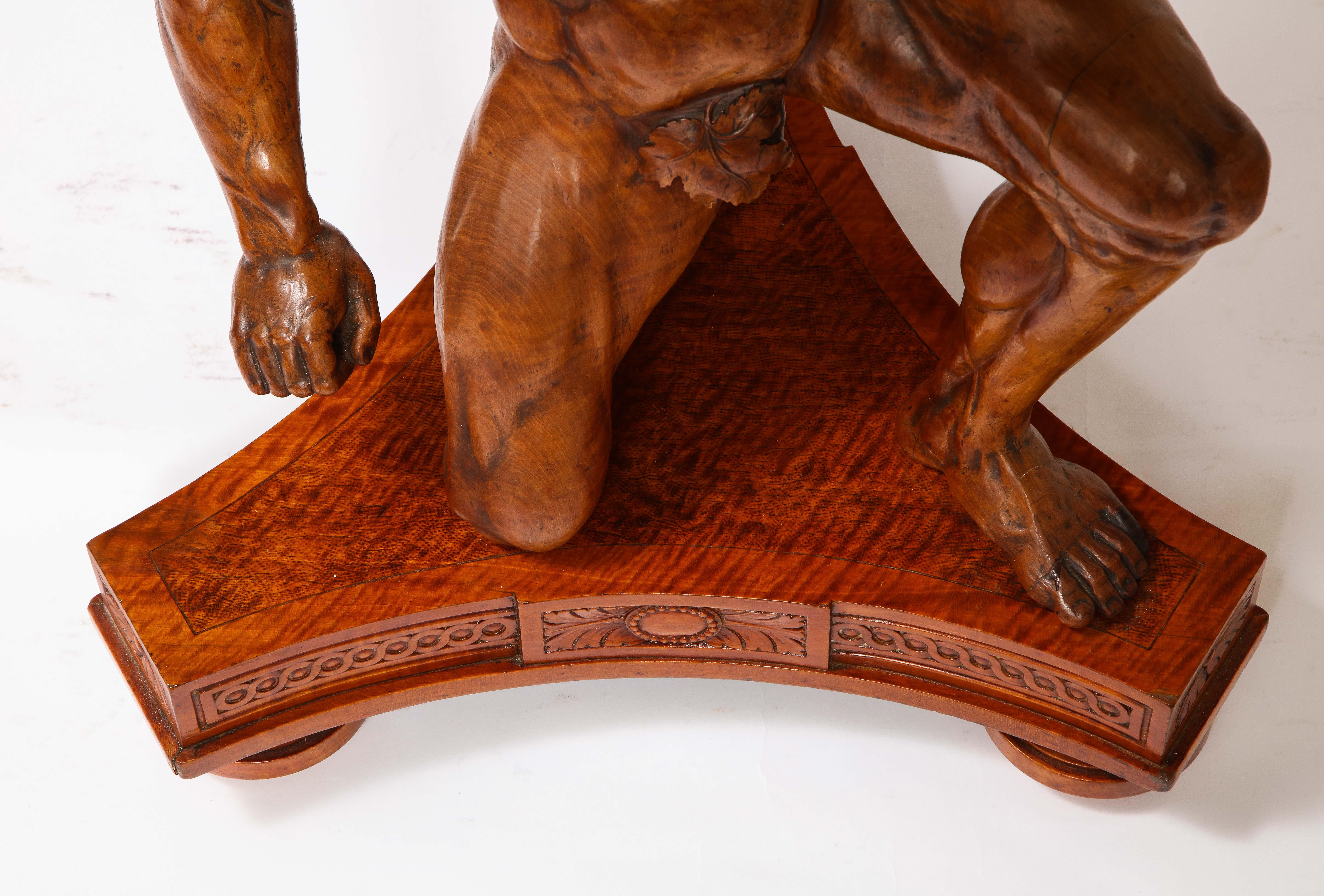 19th C. Carved Wood Marquetry Center Table of Atlas, Signed J. Plucknett & Co. For Sale 8