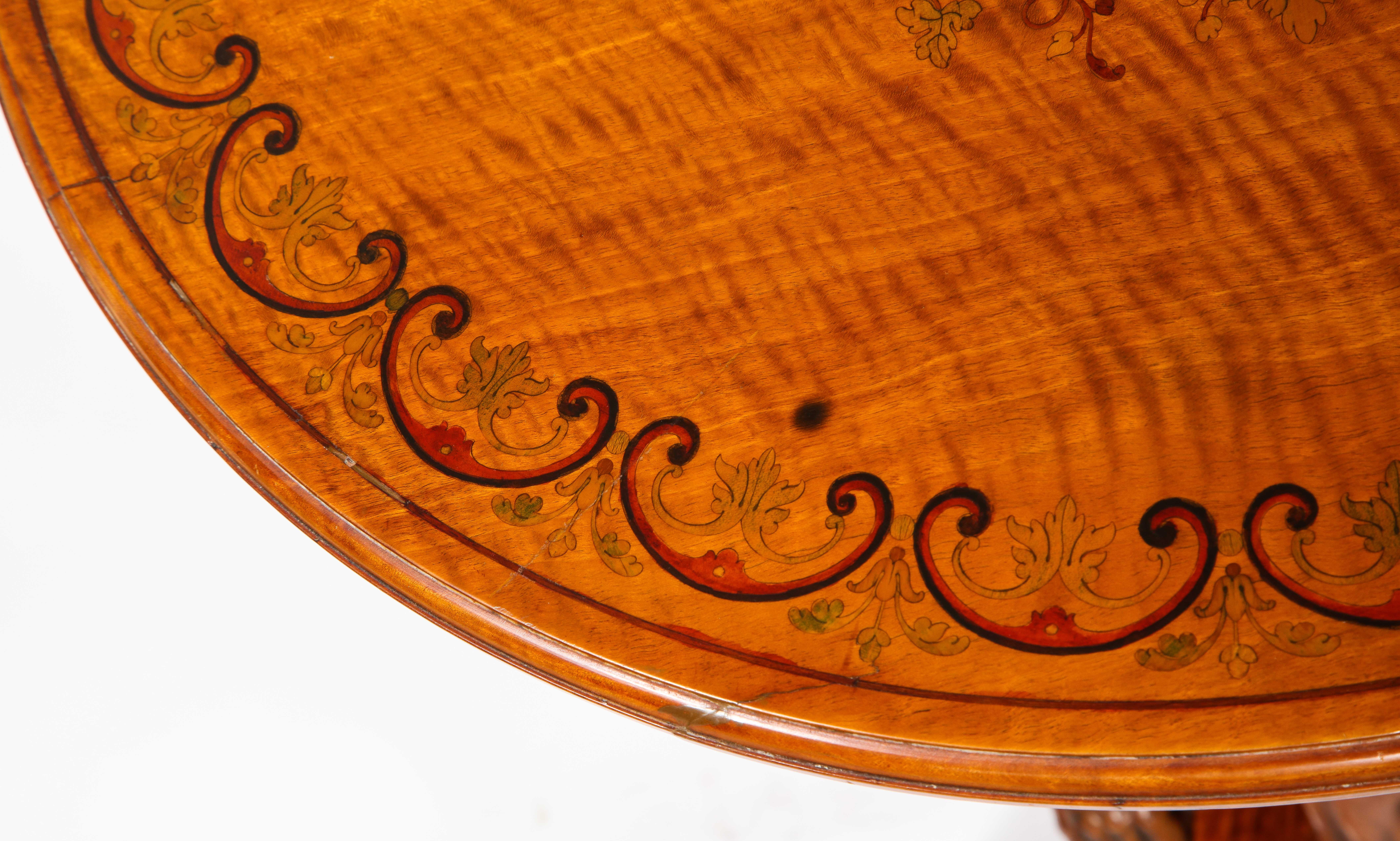 19th C. Carved Wood Marquetry Center Table of Atlas, Signed J. Plucknett & Co. For Sale 10
