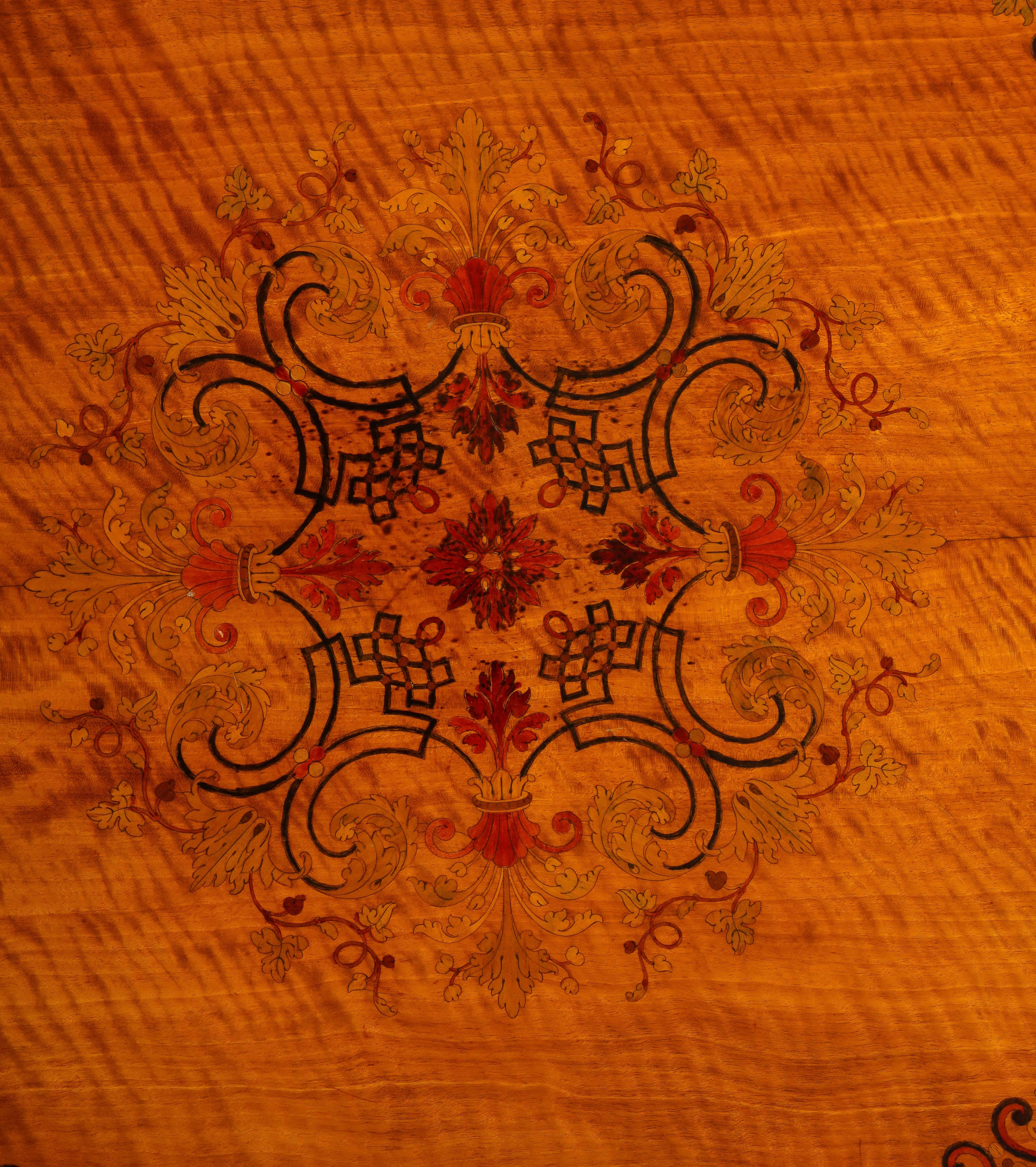 19th C. Carved Wood Marquetry Center Table of Atlas, Signed J. Plucknett & Co. For Sale 2
