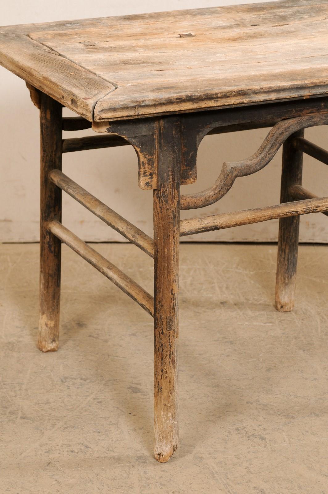 19th C. Chinese Occasional Table w/its Original Finish & Old Joinery Repairs In Good Condition For Sale In Atlanta, GA