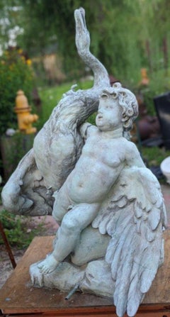 A 19th C. Cupid and Swan Zink Fountain from Vernon Court, Newport, Rhode Island.