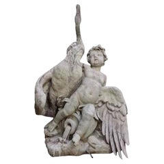 A 19th C. Cupid and Swan Zink Fountain from Vernon Court, Newport, Rhode Island.