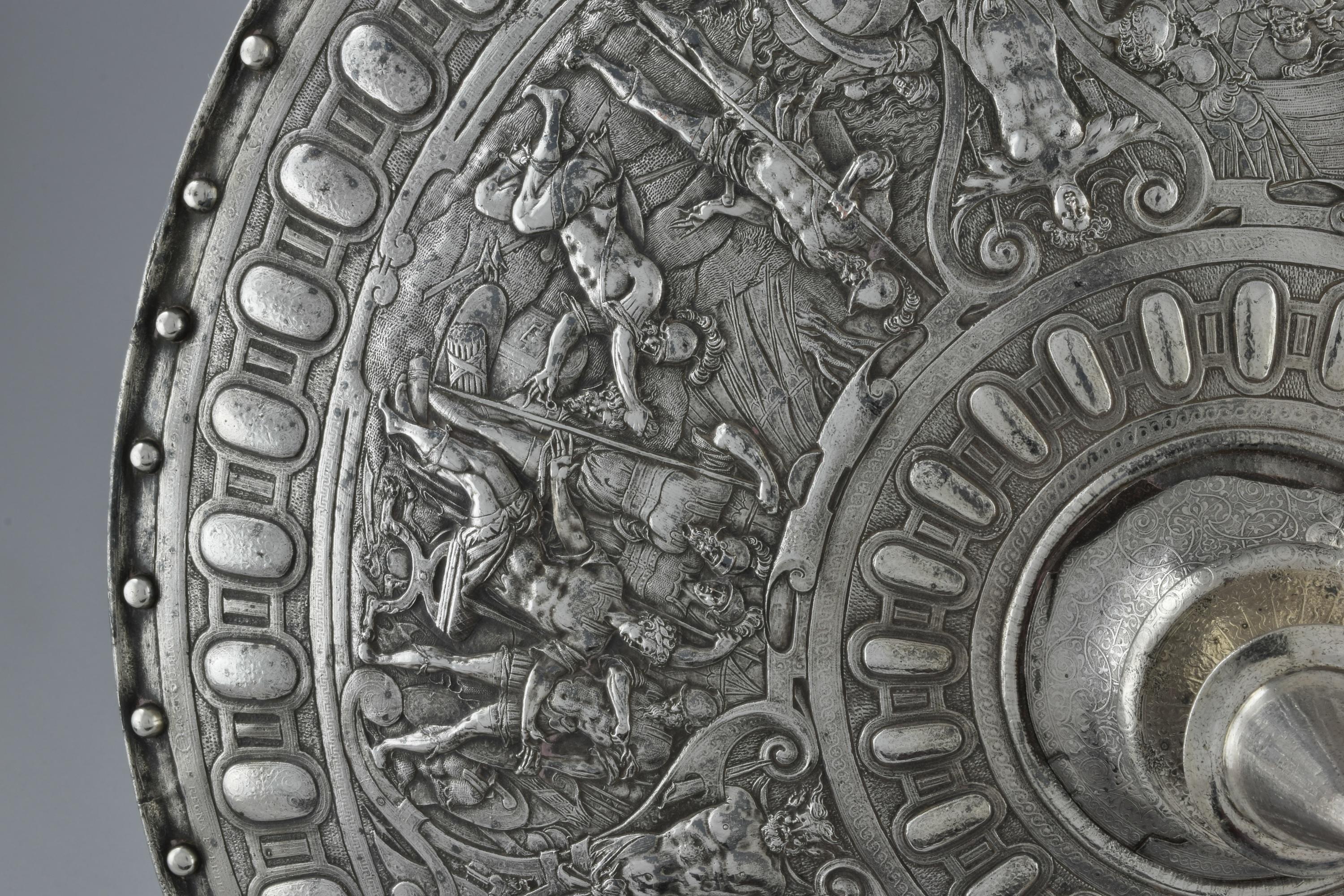 Silver Plate A 19th C electrotype of a 16th C Italian Shield by Elkington & Co.  For Sale