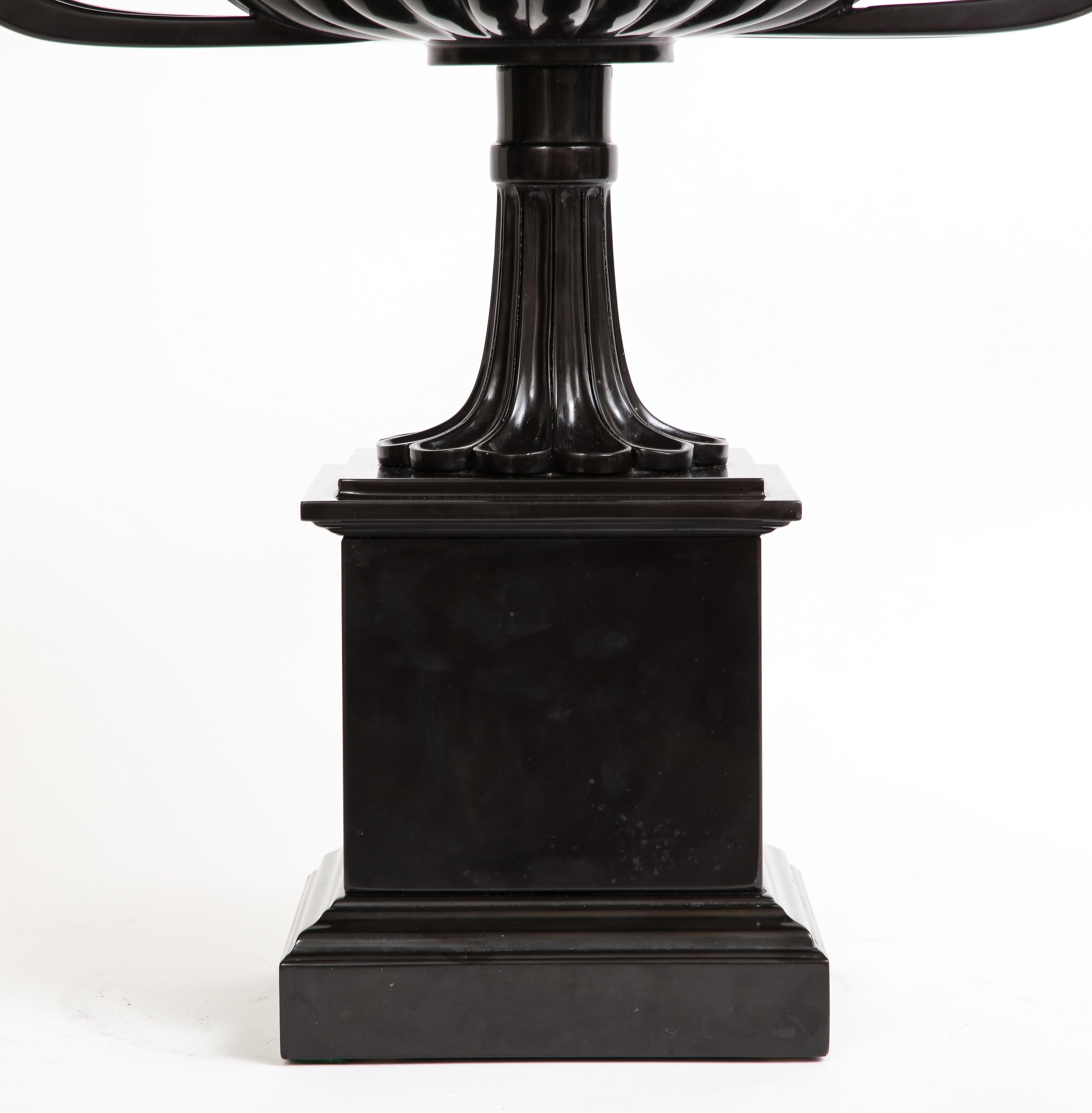 English Grand Tour Black Marble Pedestal 2-Handled Centerpiece/Tazza, 1800s For Sale 2