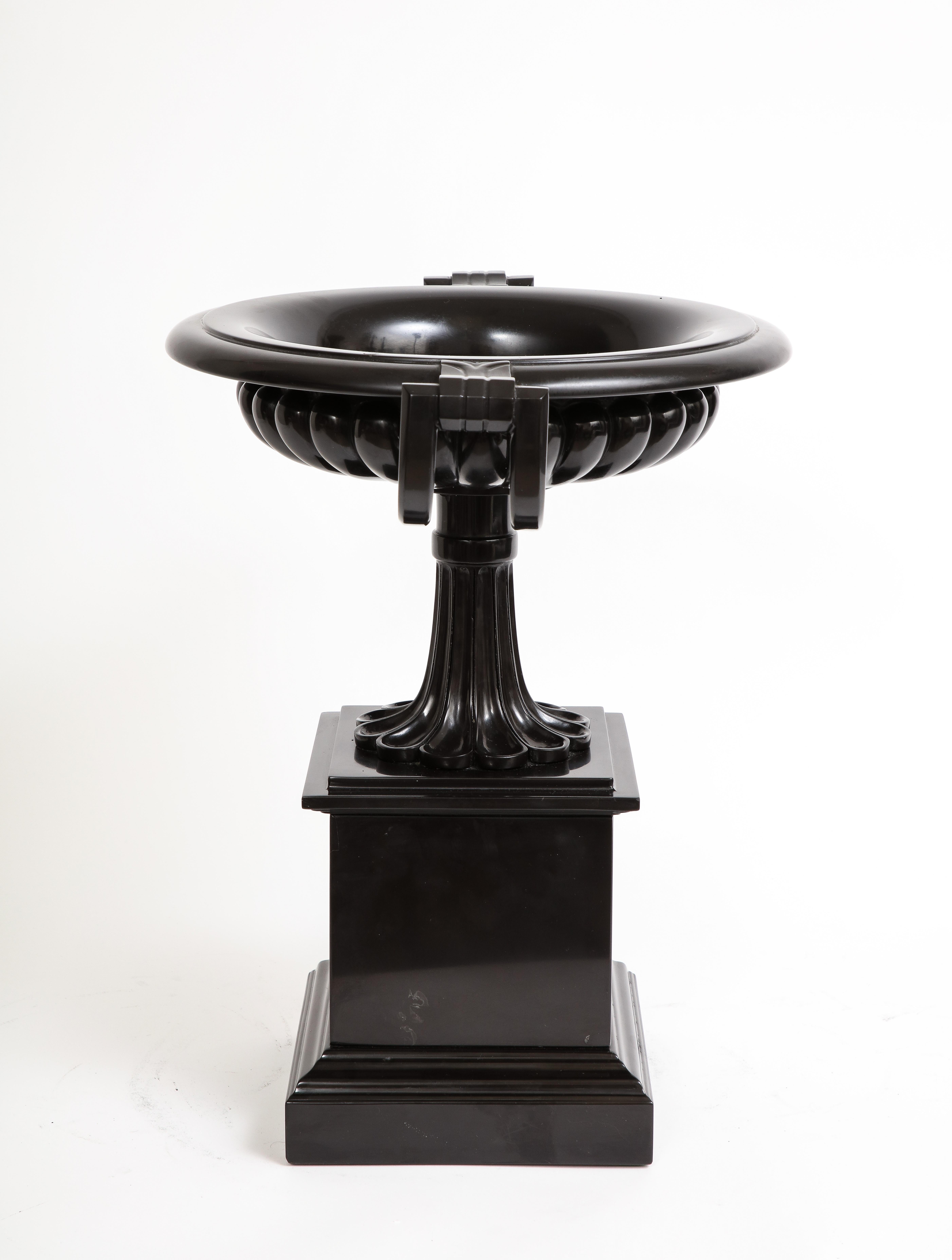 Belgian Black Marble English Grand Tour Black Marble Pedestal 2-Handled Centerpiece/Tazza, 1800s For Sale