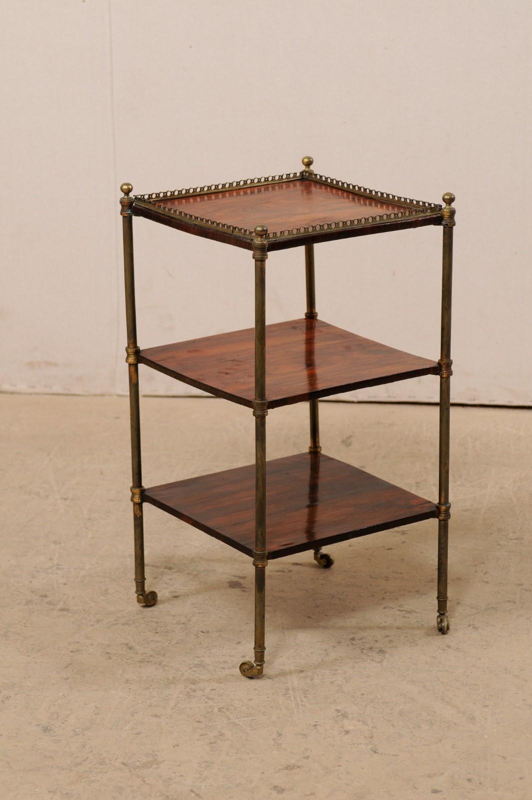 19th Century English Three-Tired Rosewood and Brass Table on Petite Caster Feet For Sale 7