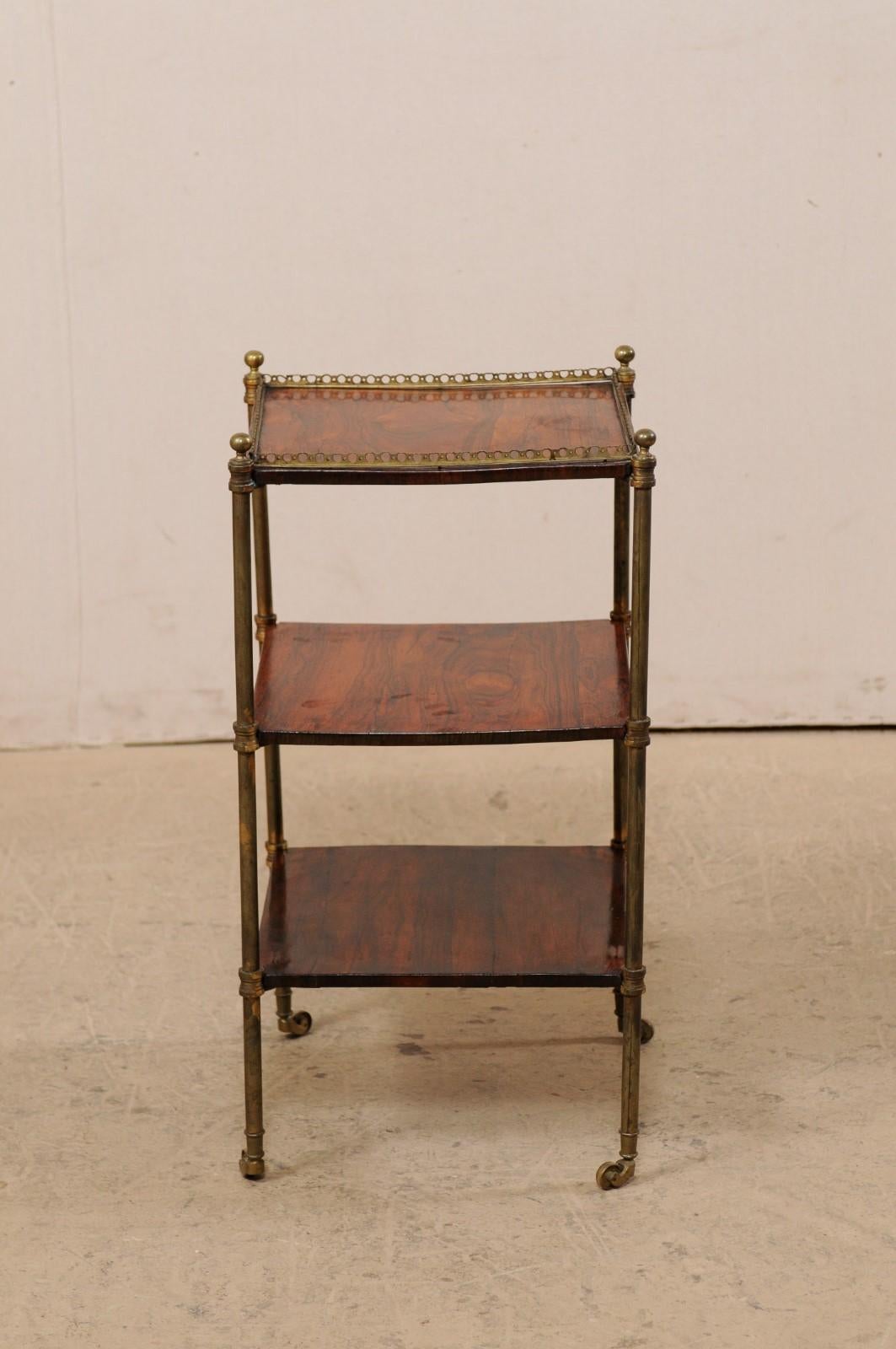19th Century English Three-Tired Rosewood and Brass Table on Petite Caster Feet For Sale 8
