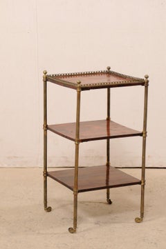 19th Century English Three-Tired Rosewood and Brass Table on Petite Caster Feet