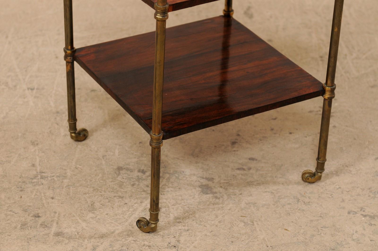 19th Century English Three-Tired Rosewood and Brass Table on Petite Caster Feet For Sale 2