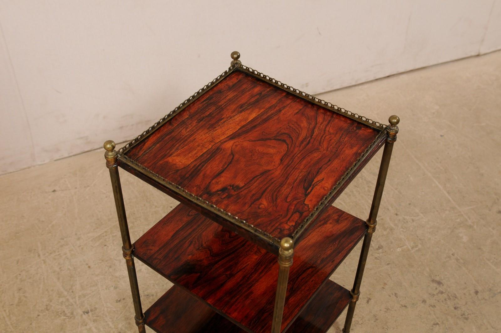 19th Century English Three-Tired Rosewood and Brass Table on Petite Caster Feet For Sale 3