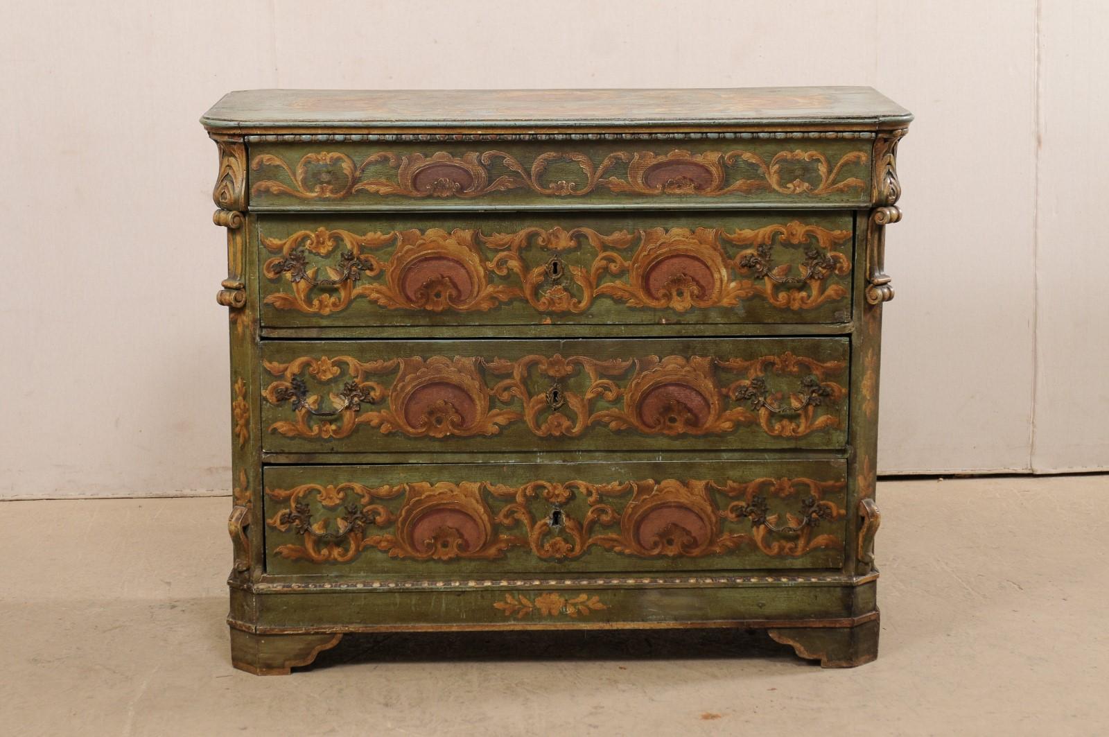 Europäische Kommode des 19. Jahrhunderts mit originaler dekorativ bemalter Oberfläche im Angebot 7