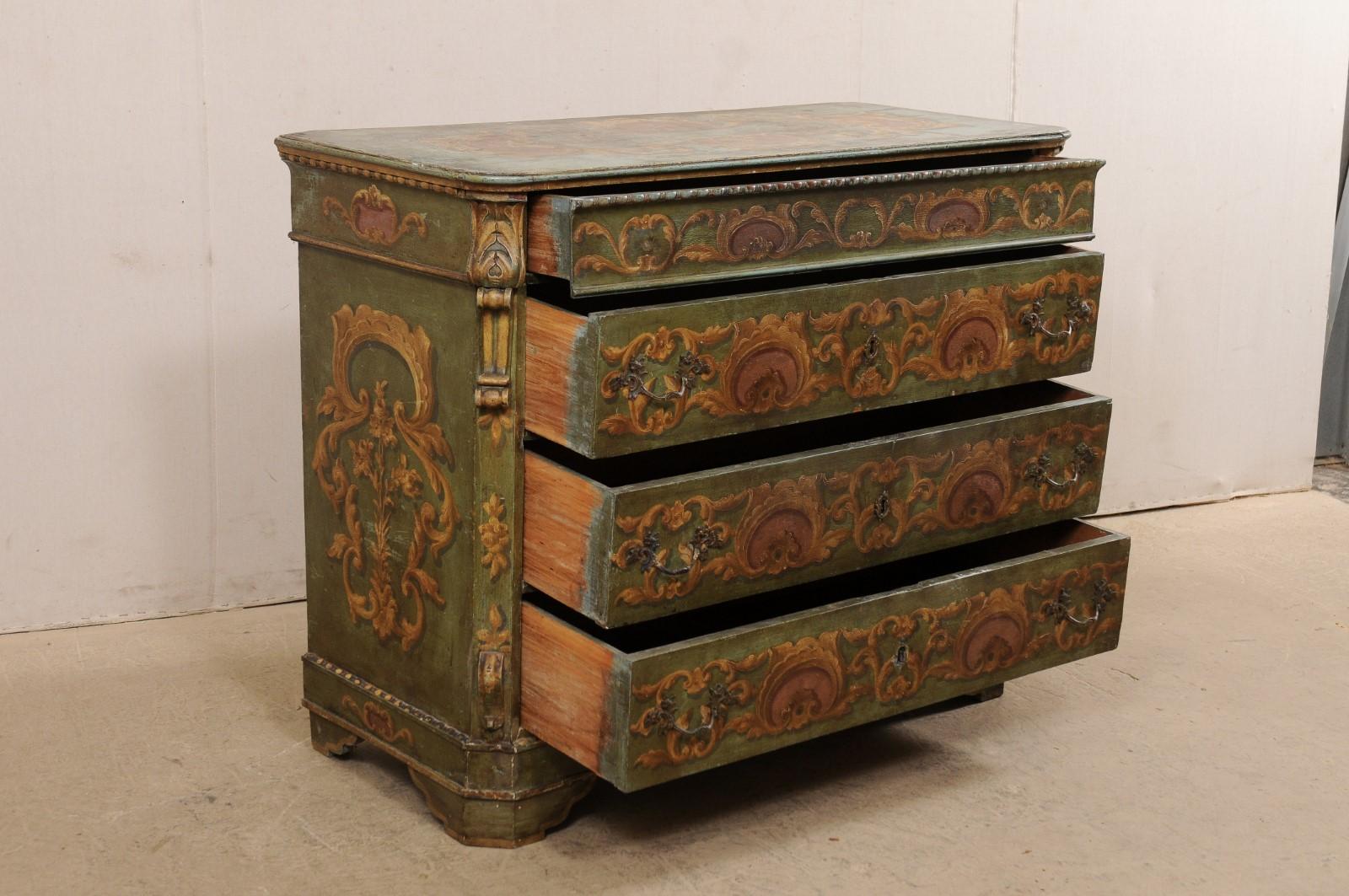 Wood 19th Century European Chest of Drawers with Original Decoratively Painted Finish For Sale