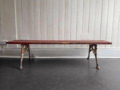 A 19th C French Cast Iron Painted Bench with Wooden Seat