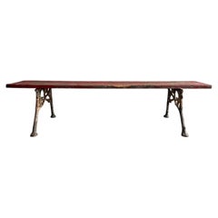 A 19th C French Cast Iron Painted Bench with Wooden Seat