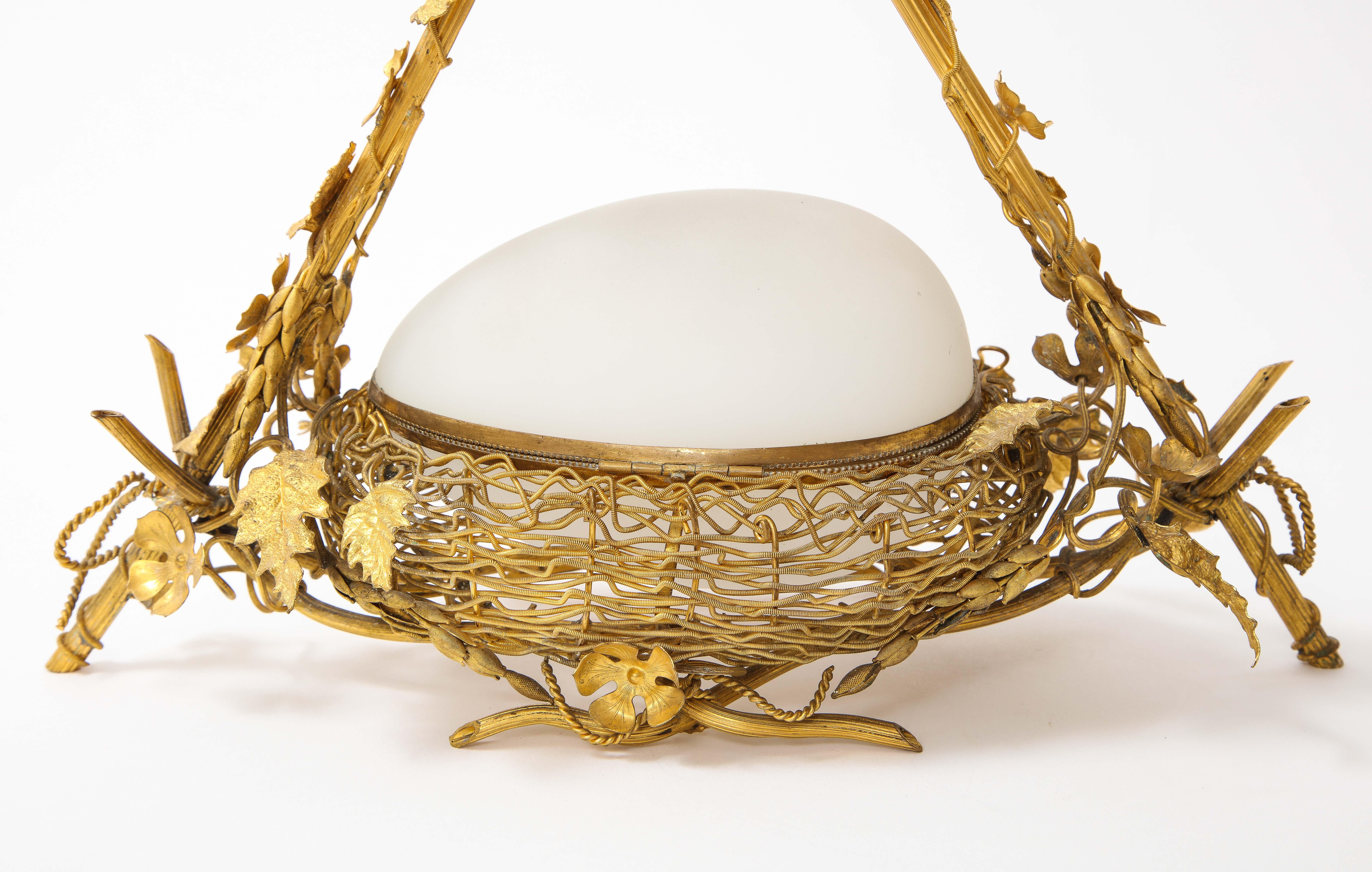 A 19th C. French Dore Bronze Mounted White Opaline Egg Form Covered Nesting Box For Sale 4