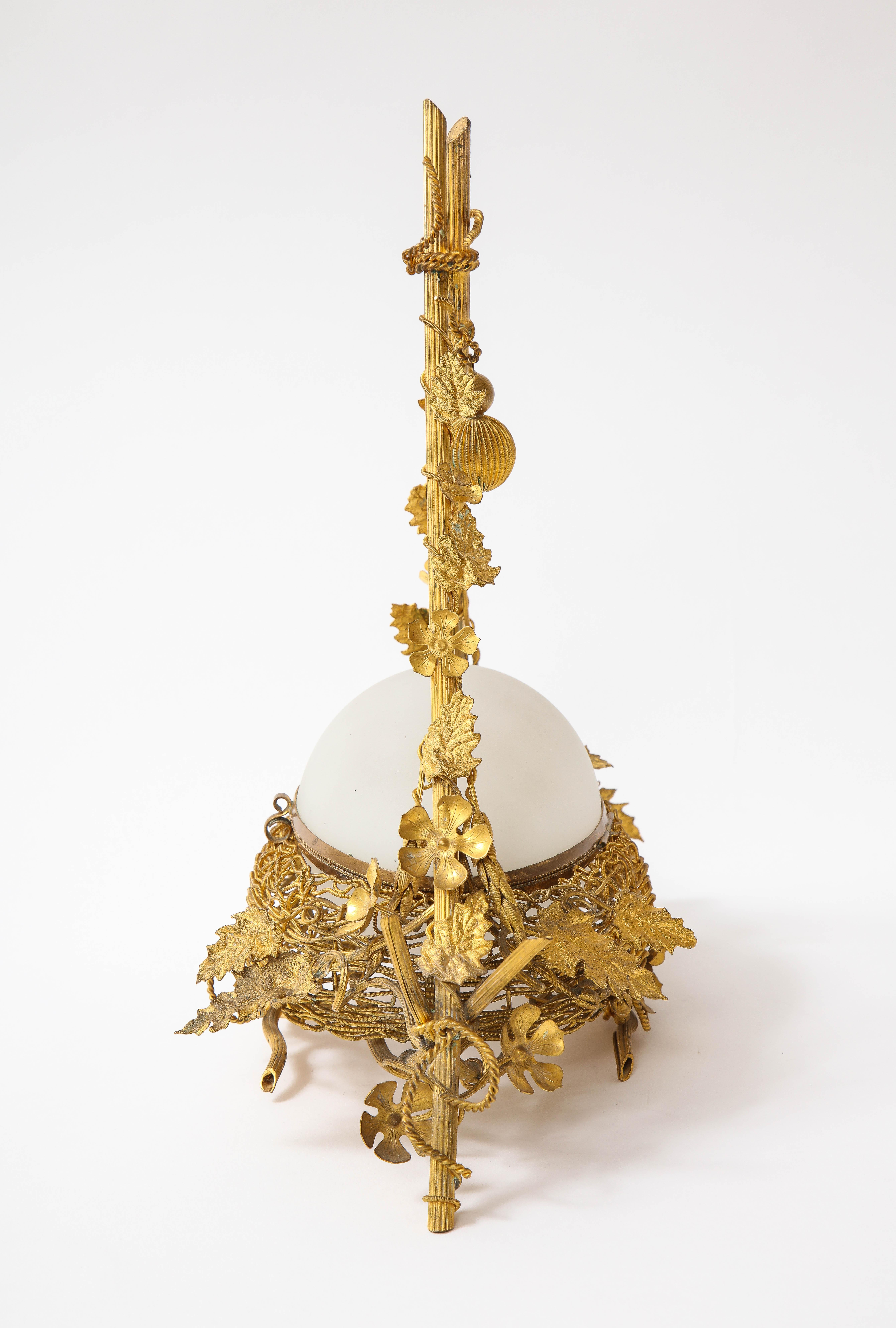Gilt A 19th C. French Dore Bronze Mounted White Opaline Egg Form Covered Nesting Box For Sale