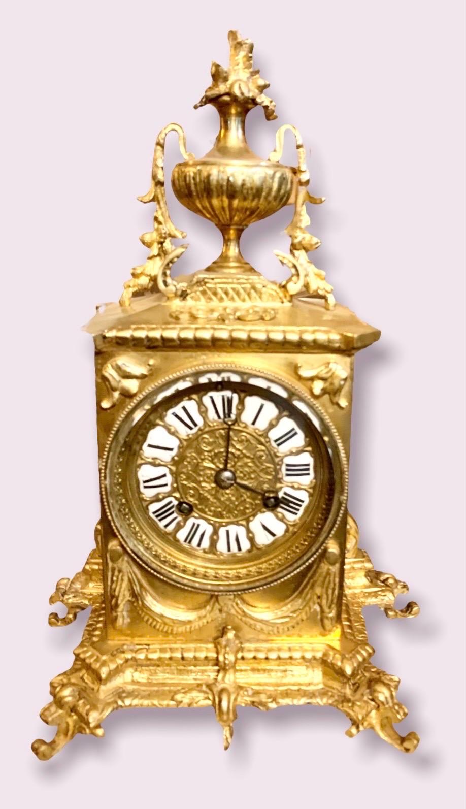 19th C. French Gilt Brass Table Clock 4