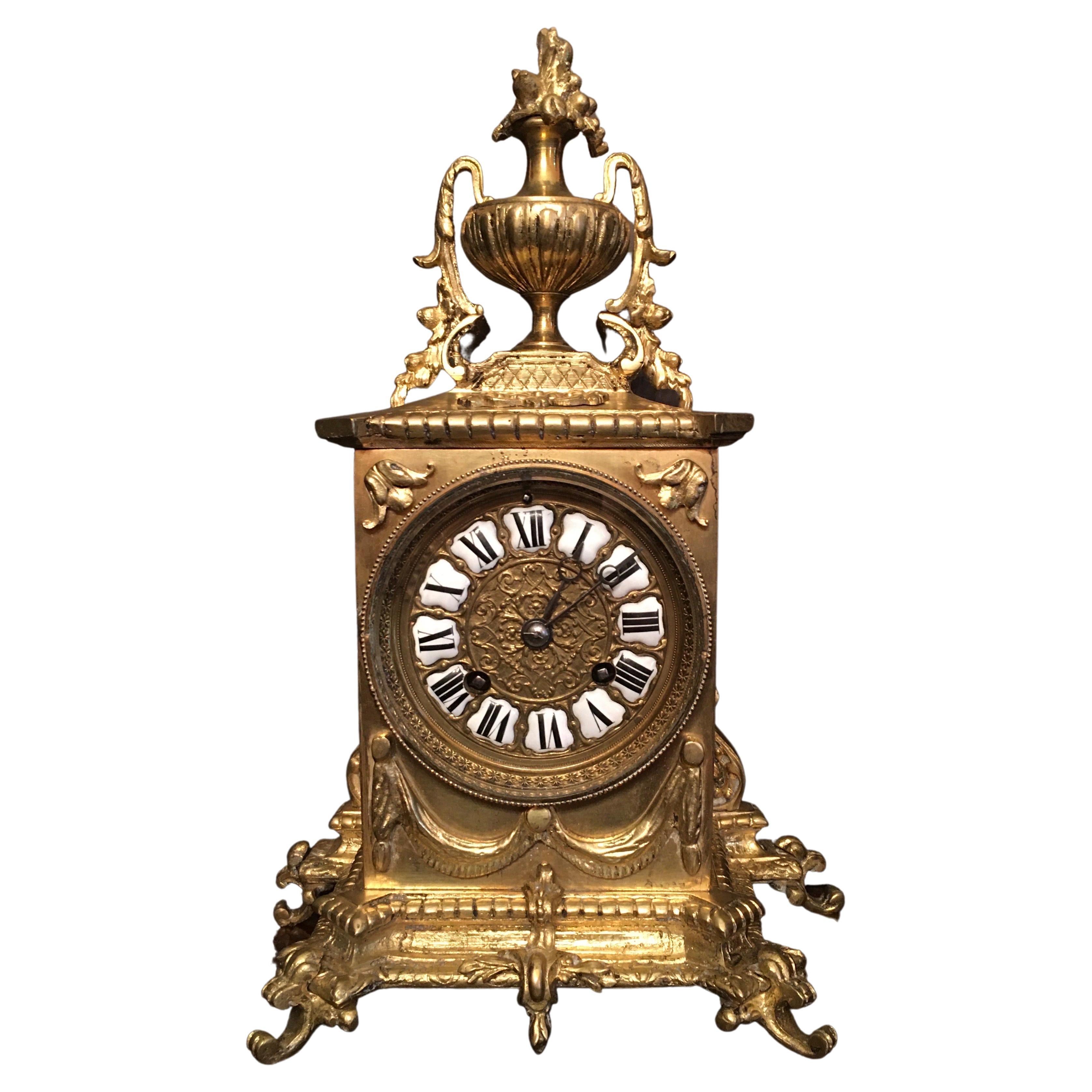 Large Gilt Brass Engraved Oval Table Clock by Thomas Cole For Sale at ...