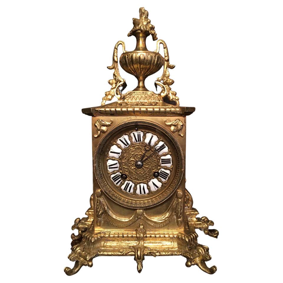 Large Gilt Brass Engraved Oval Table Clock by Thomas Cole For Sale at ...