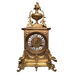 Antique 19th C. French Gilt Brass Table Clock