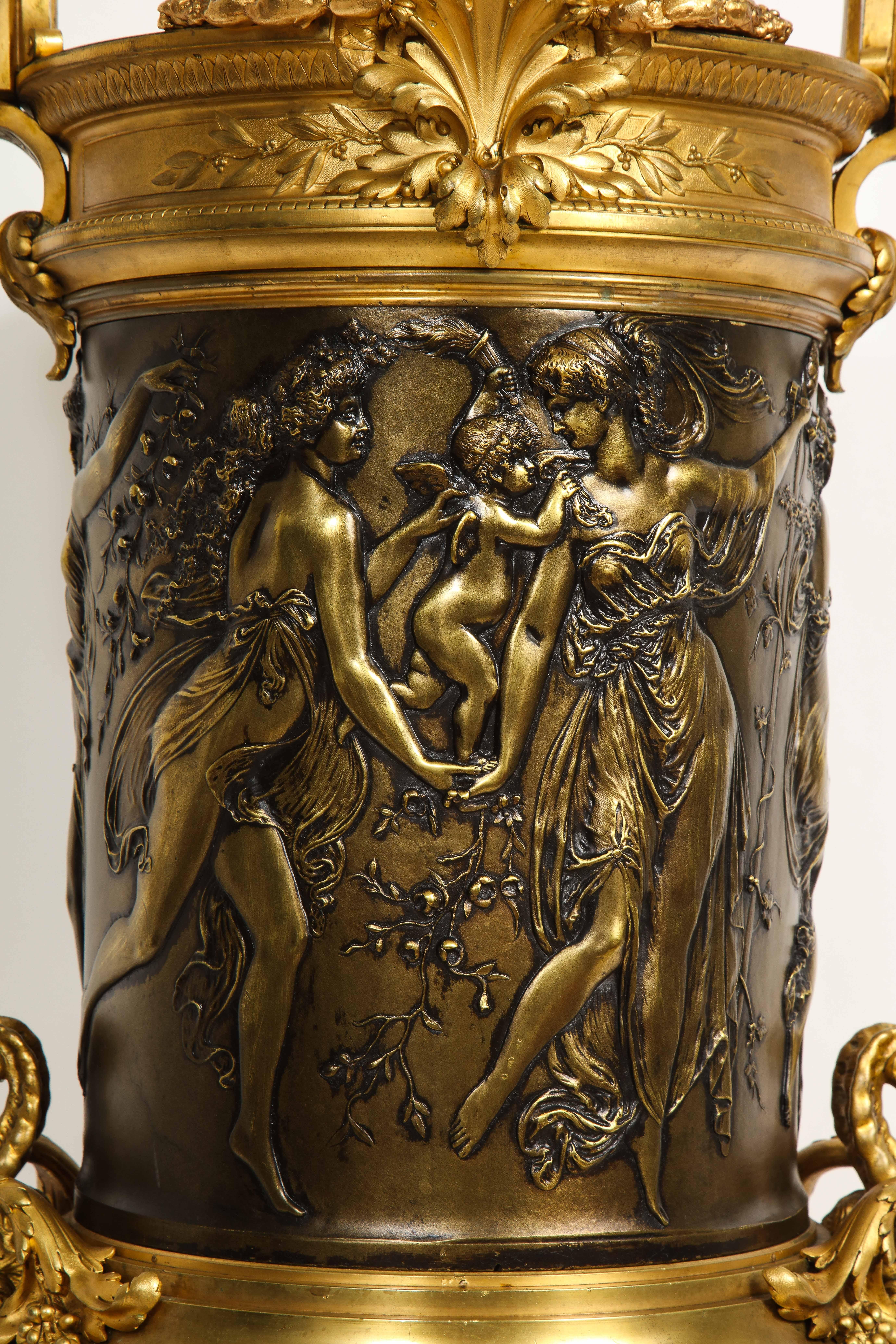 A 19th C. French Louis XVI Patinated & Doré Bronze Jardinière, F. Barbedienne For Sale 5