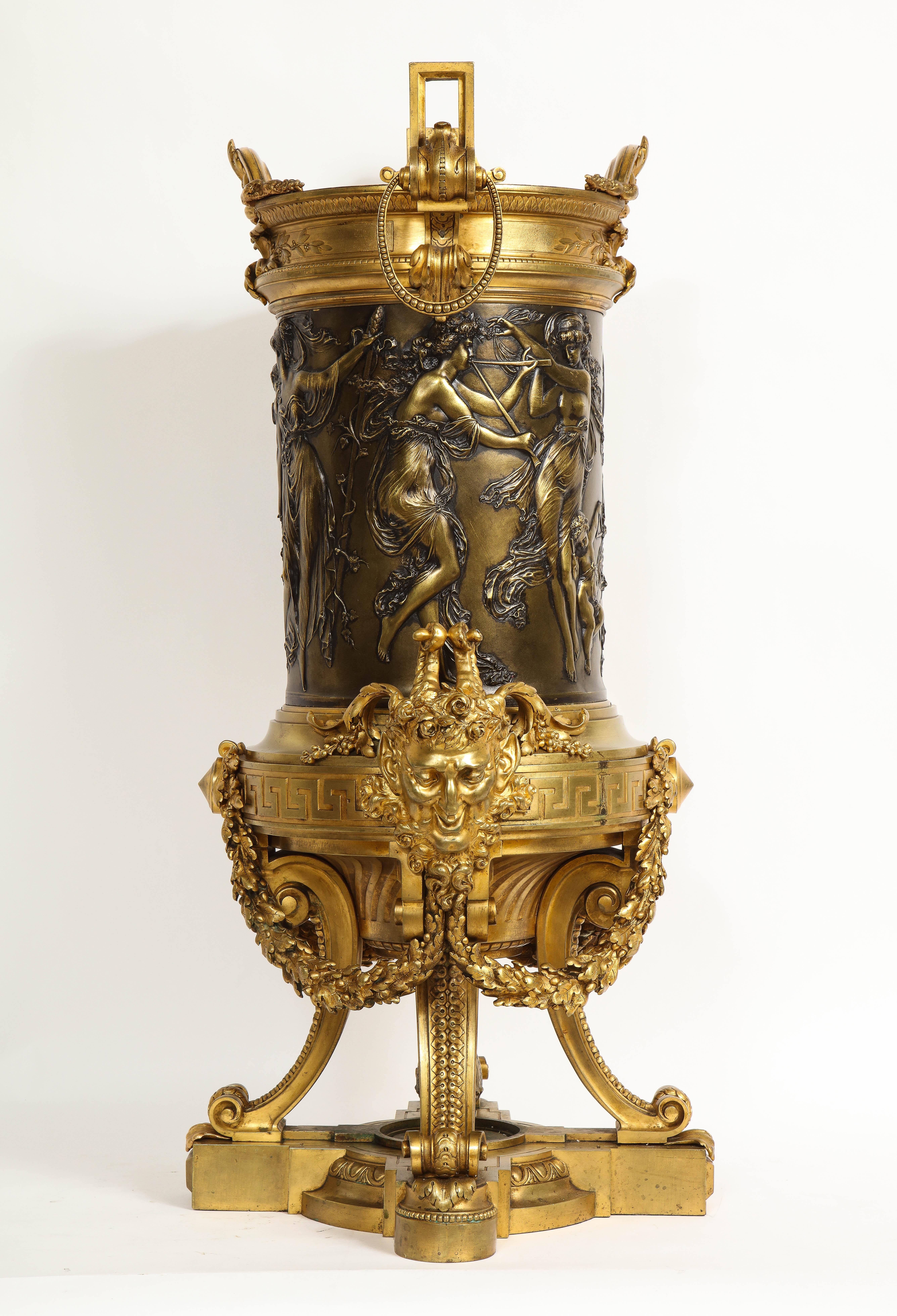 Gilt A 19th C. French Louis XVI Patinated & Doré Bronze Jardinière, F. Barbedienne For Sale