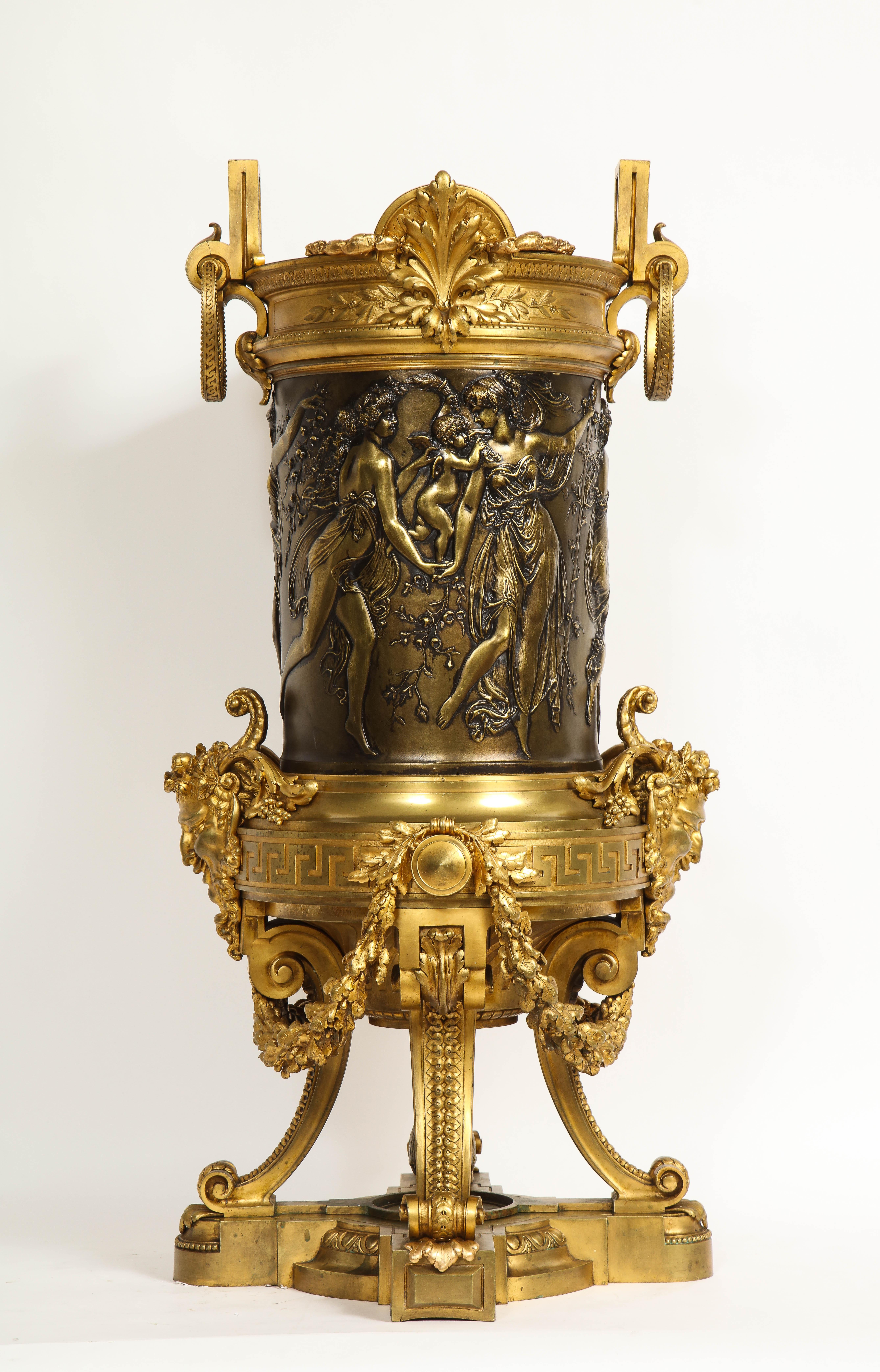 19th Century A 19th C. French Louis XVI Patinated & Doré Bronze Jardinière, F. Barbedienne For Sale