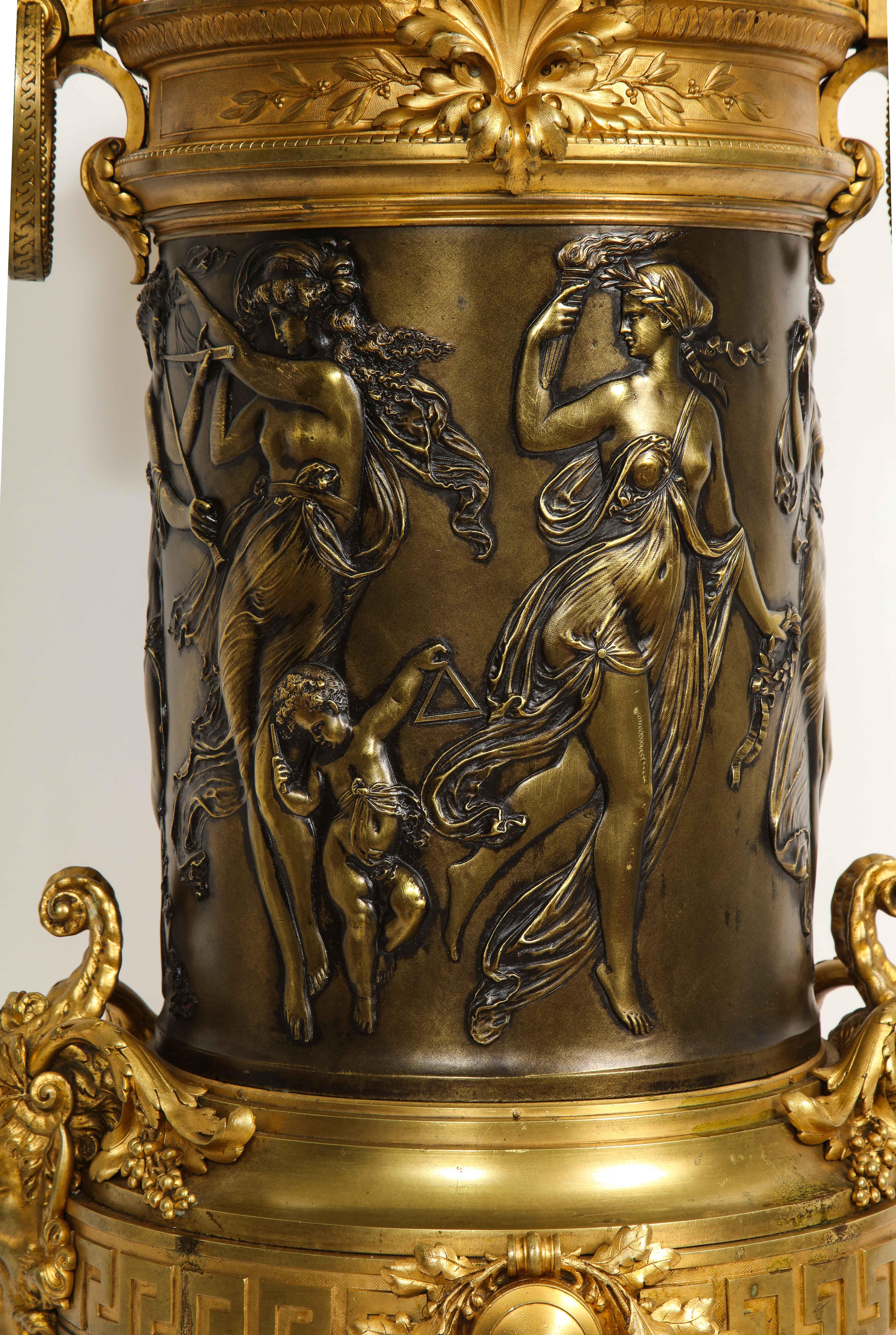 A 19th C. French Louis XVI Patinated & Doré Bronze Jardinière, F. Barbedienne For Sale 2