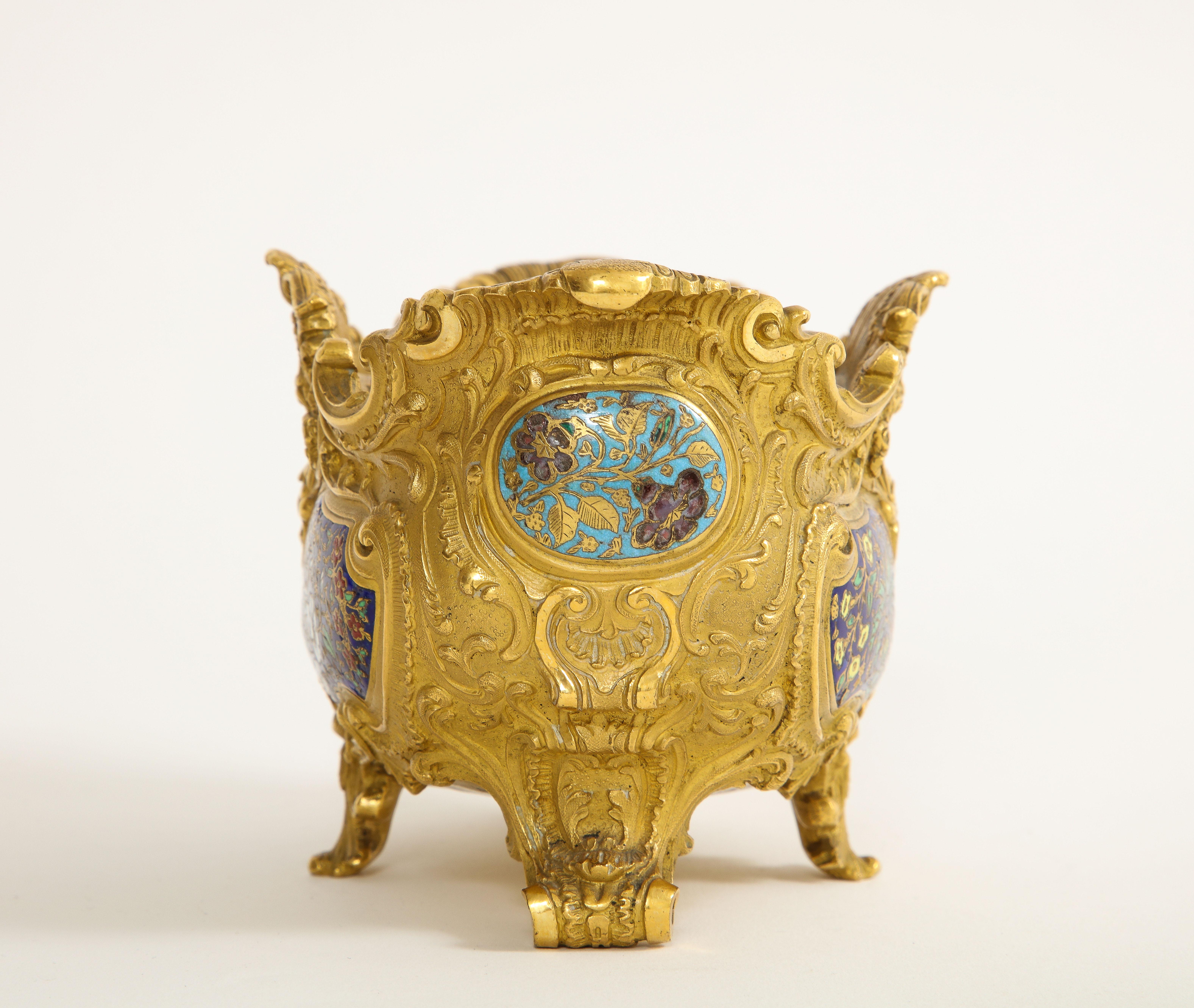 A 19th C. French Ormolu Champlevé Enamel Footed Centerpiece, Att. Barbedienne For Sale 4