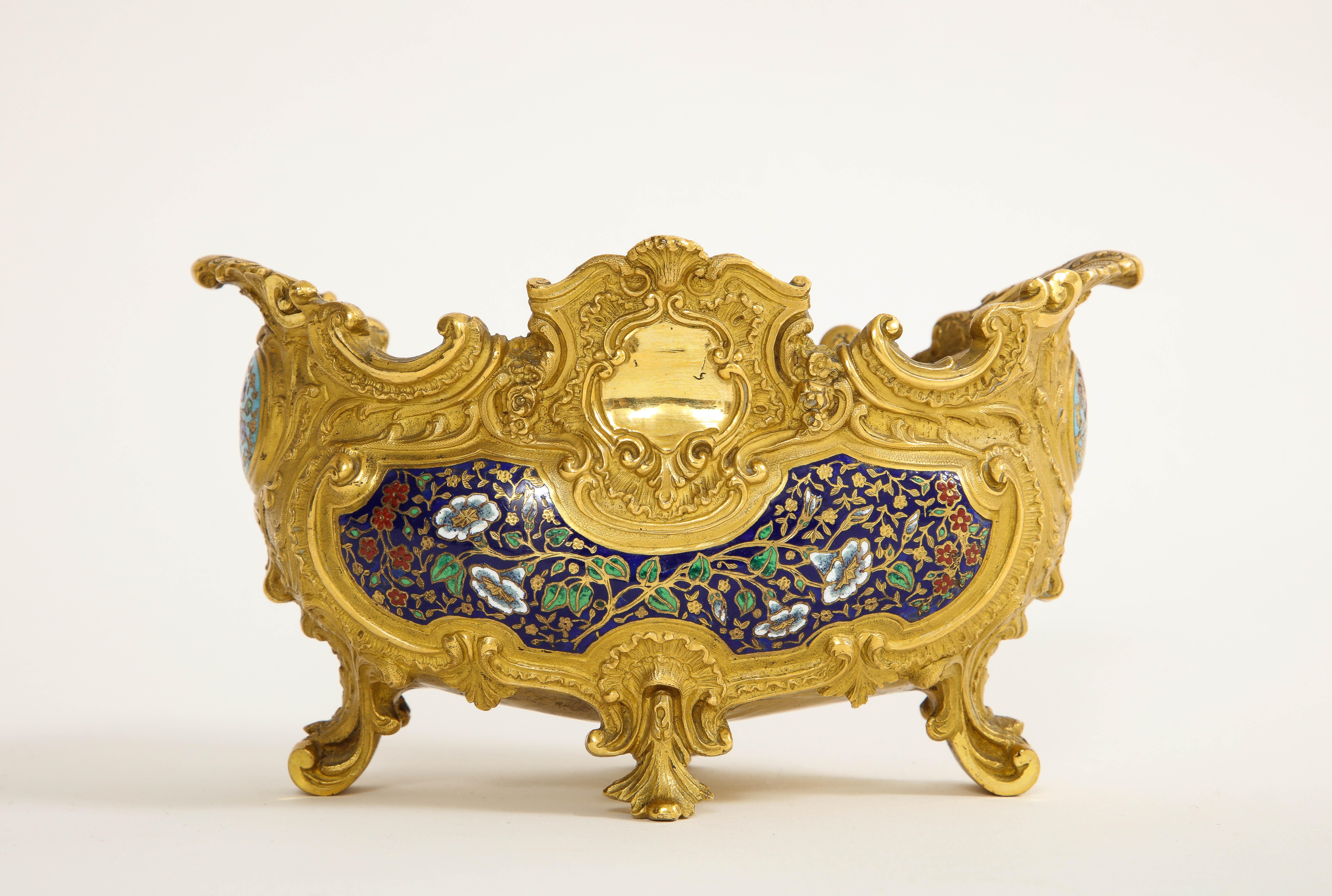 A 19th C. French Ormolu Champlevé Enamel Footed Centerpiece, Att. Barbedienne For Sale 5
