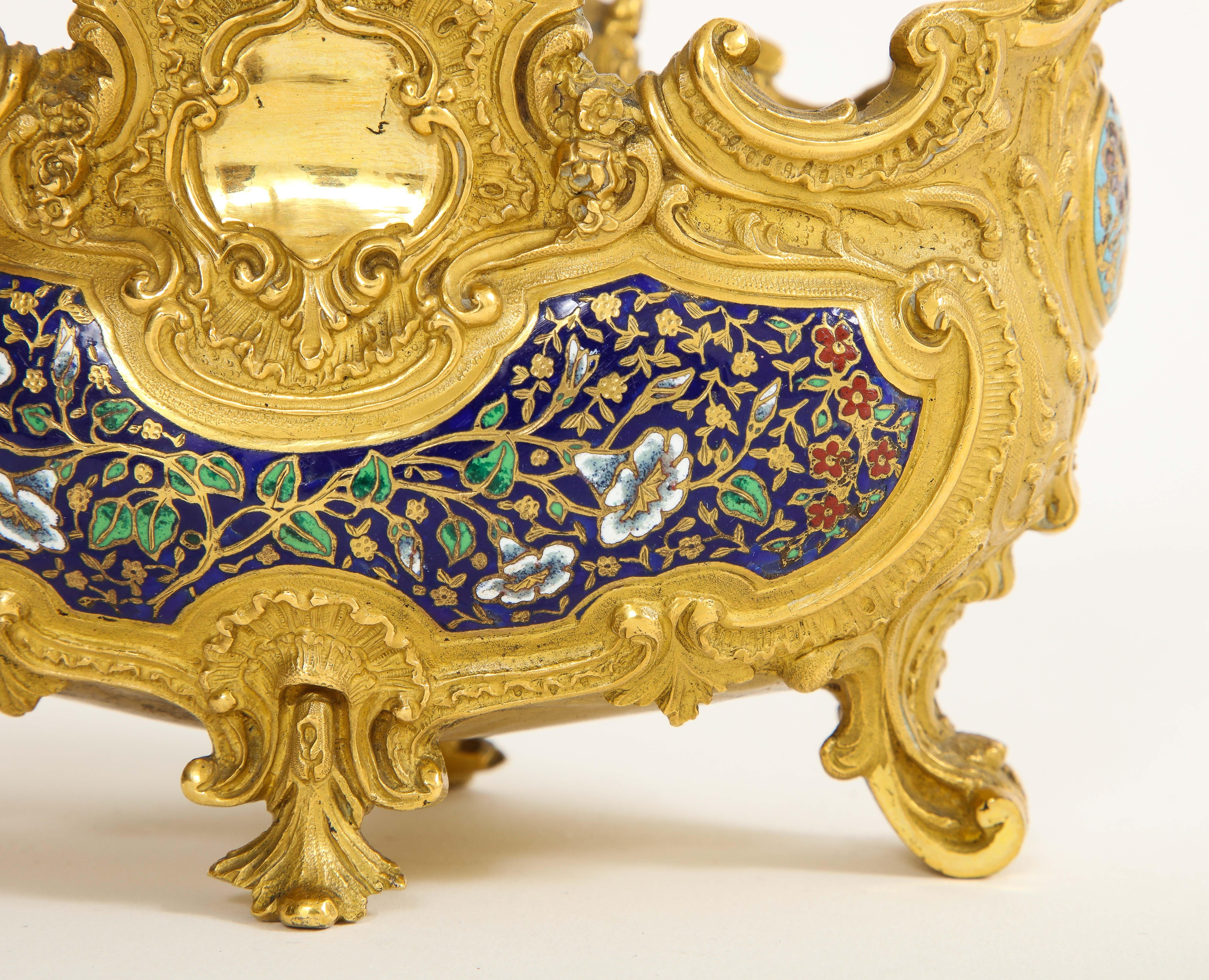A 19th C. French Ormolu Champlevé Enamel Footed Centerpiece, Att. Barbedienne For Sale 6