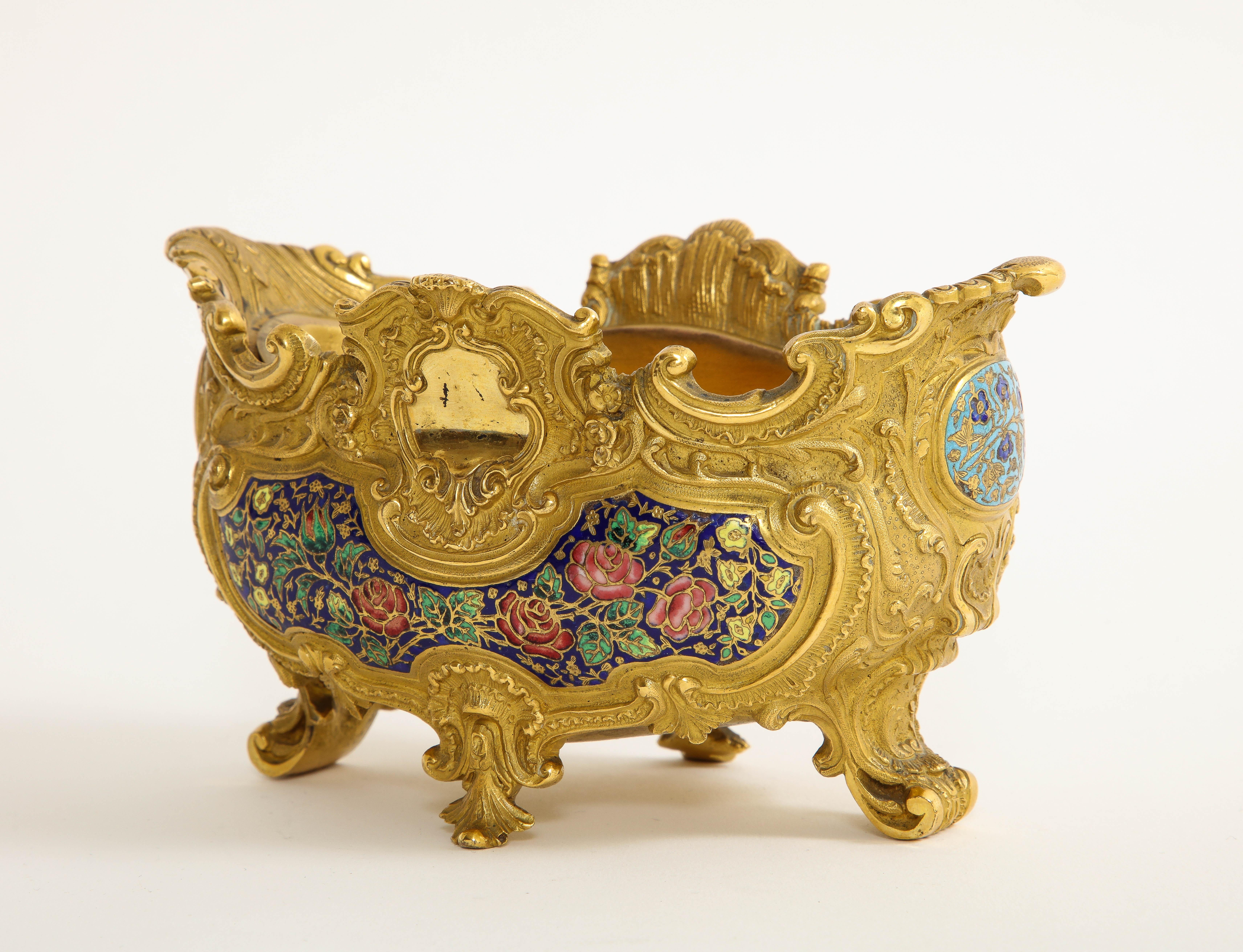 A 19th C. French Ormolu Champlevé Enamel Footed Centerpiece, Att. Barbedienne In Good Condition For Sale In New York, NY