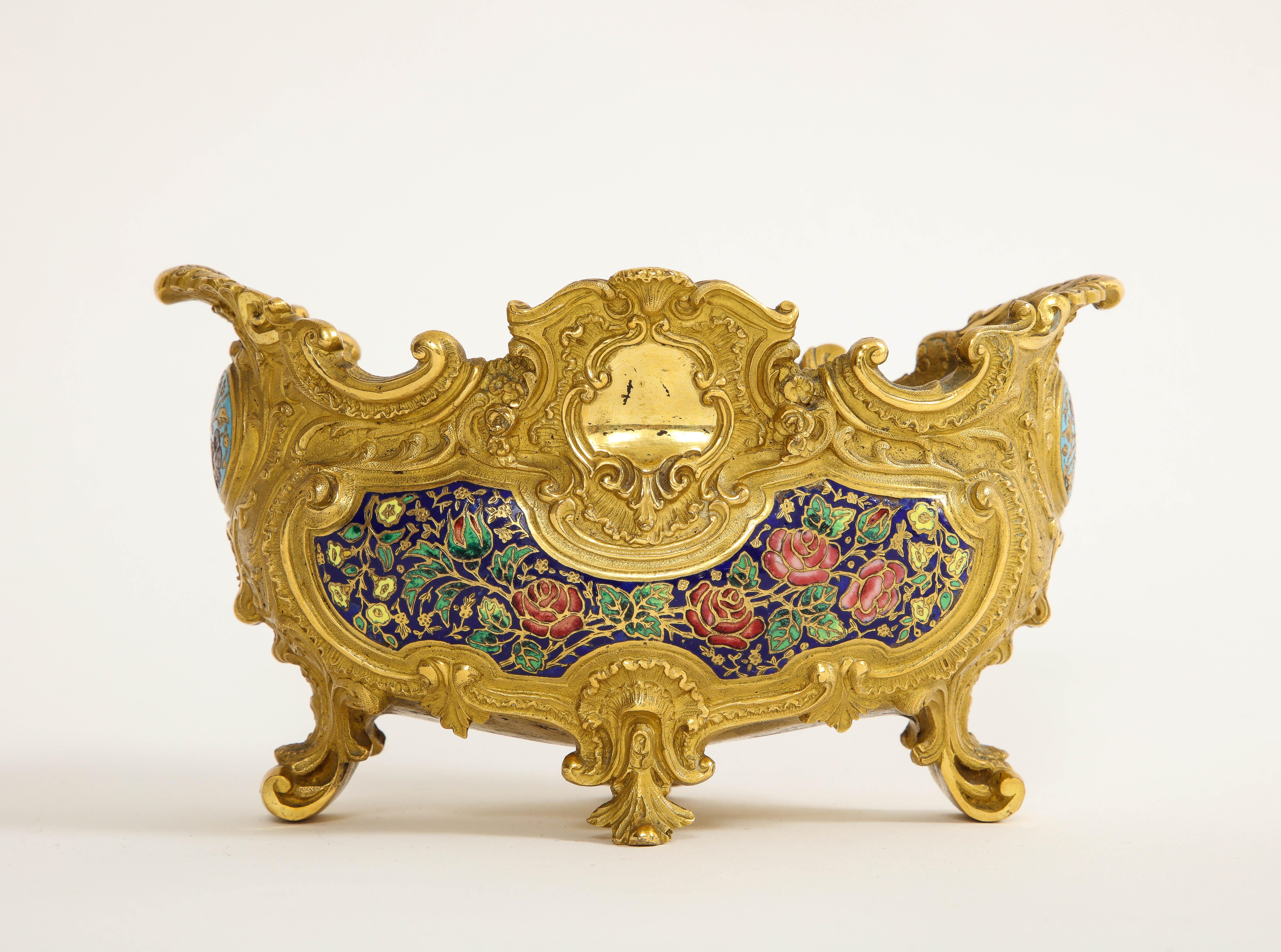 A 19th C. French Ormolu Champlevé Enamel Footed Centerpiece, Att. Barbedienne For Sale 1